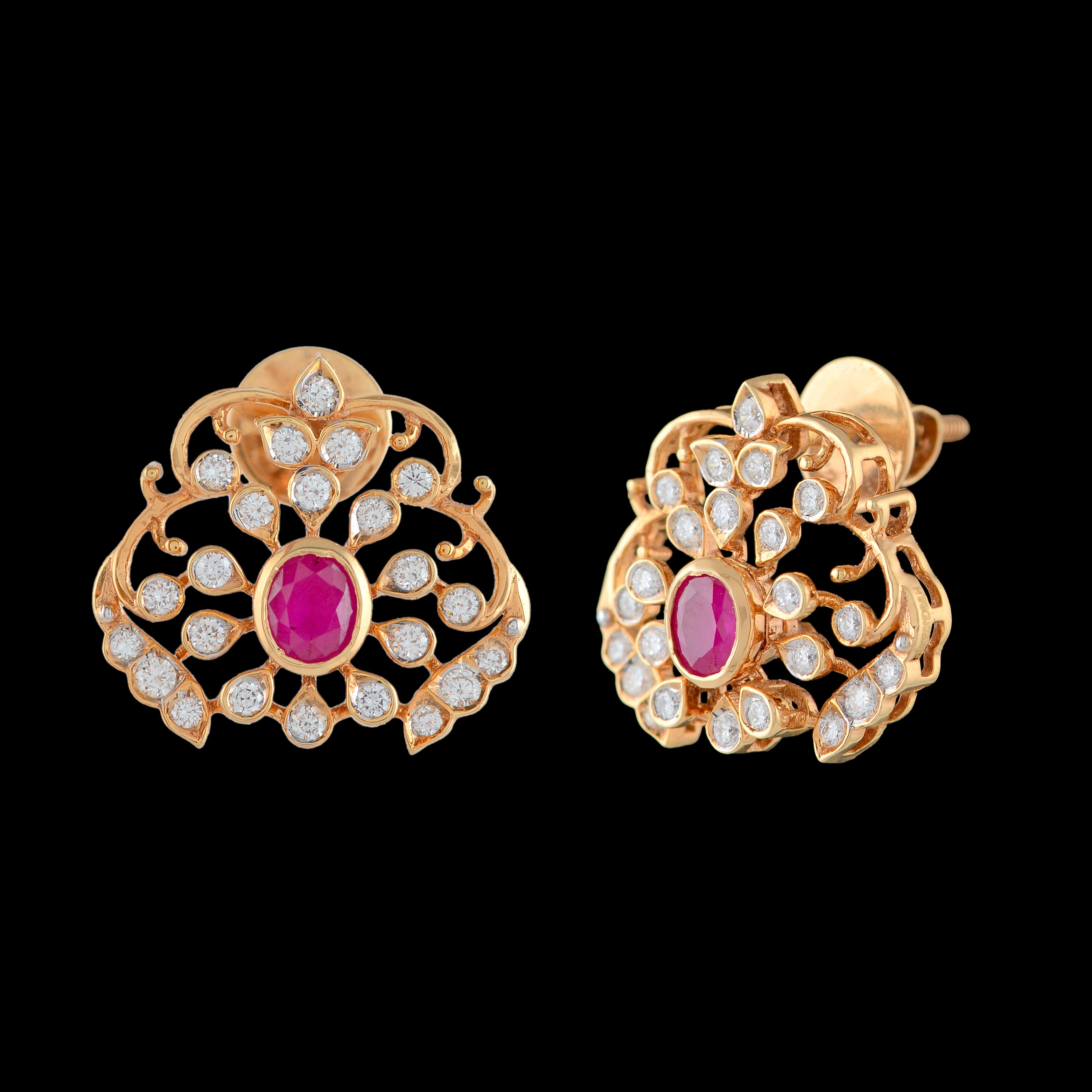 Regal Floral Diamond Studs - Krishna Jewellers Pearls and Gems