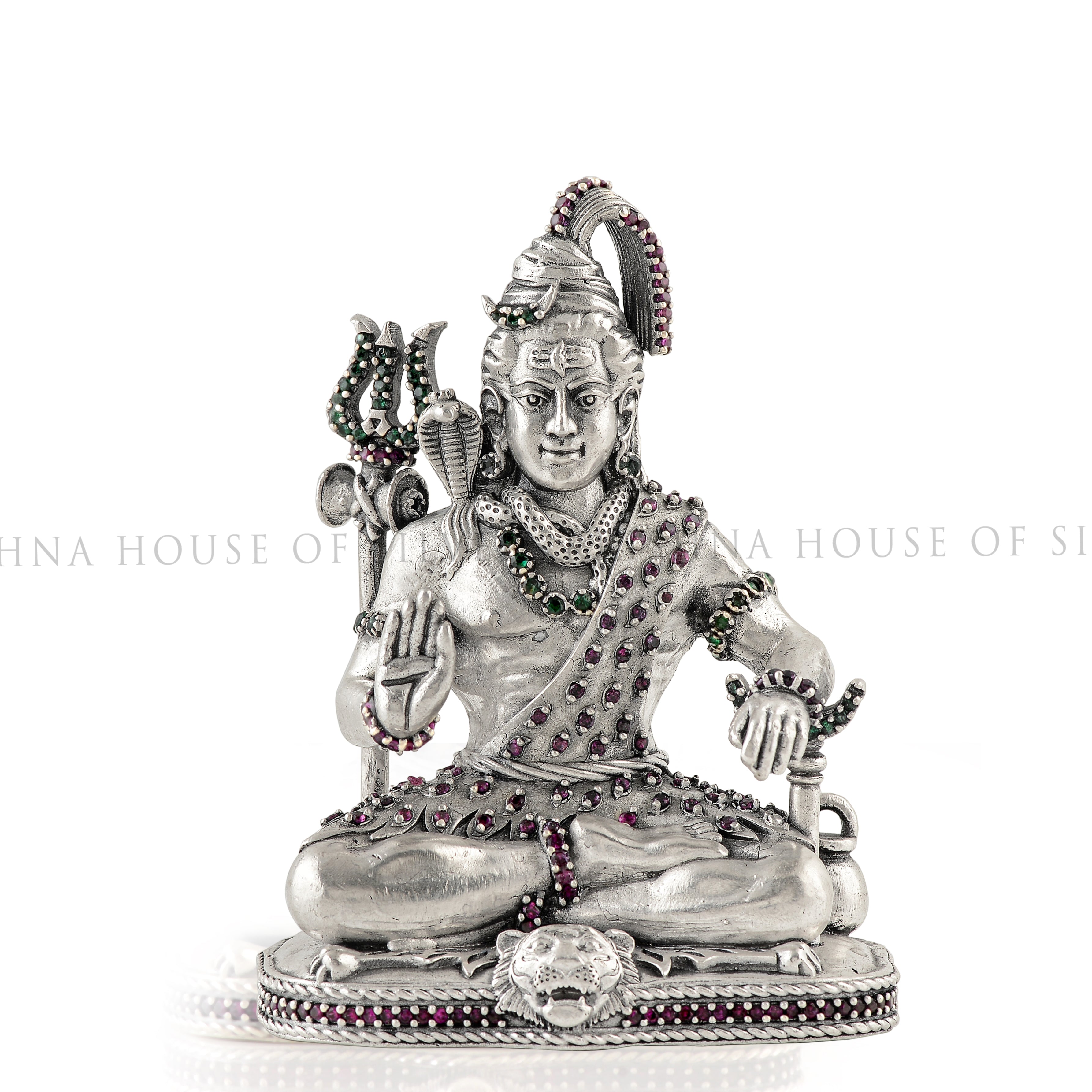 Shiva Idol 92.5 Silver with Gemstone Inlay