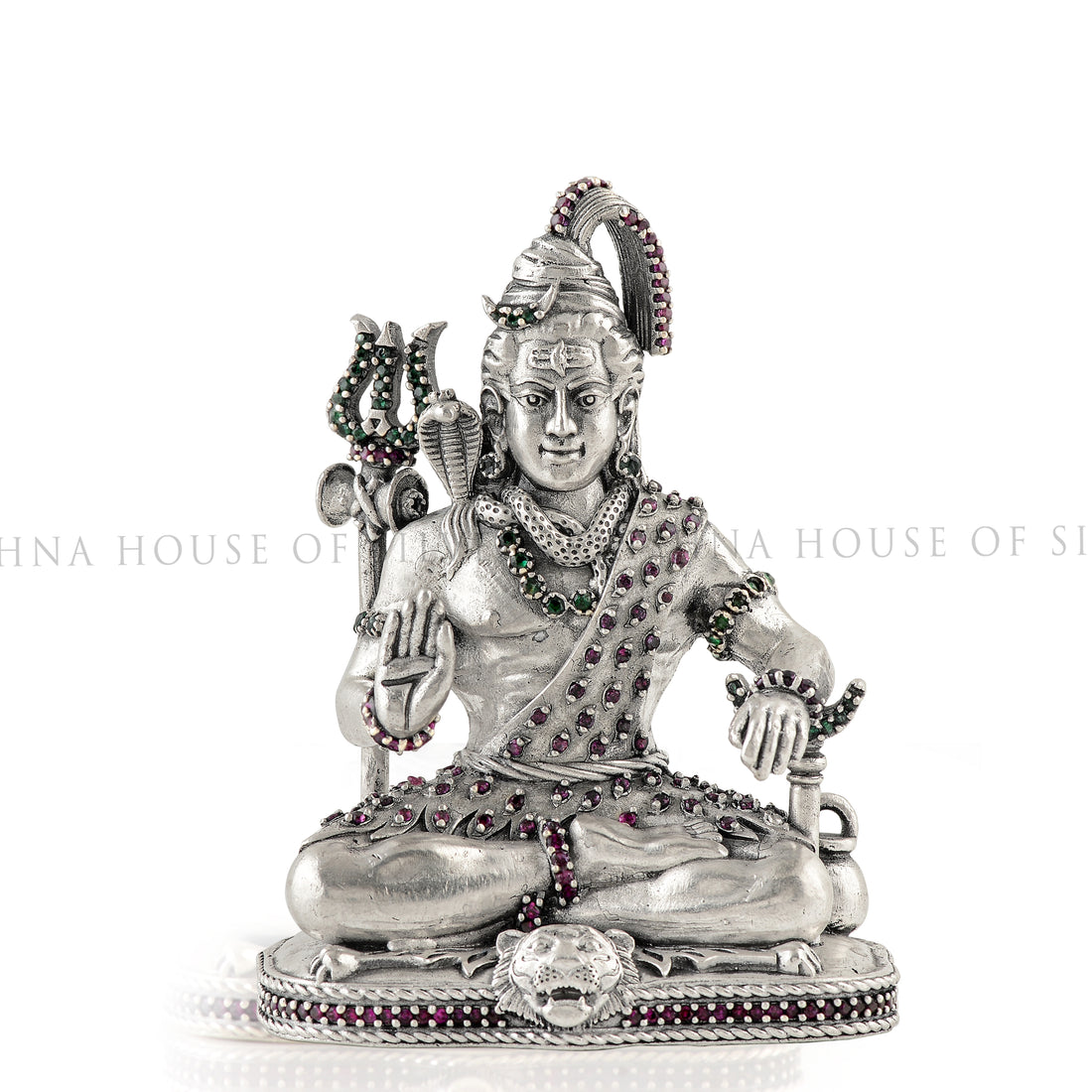 Shiva Idol 92.5 Silver with Gemstone Inlay