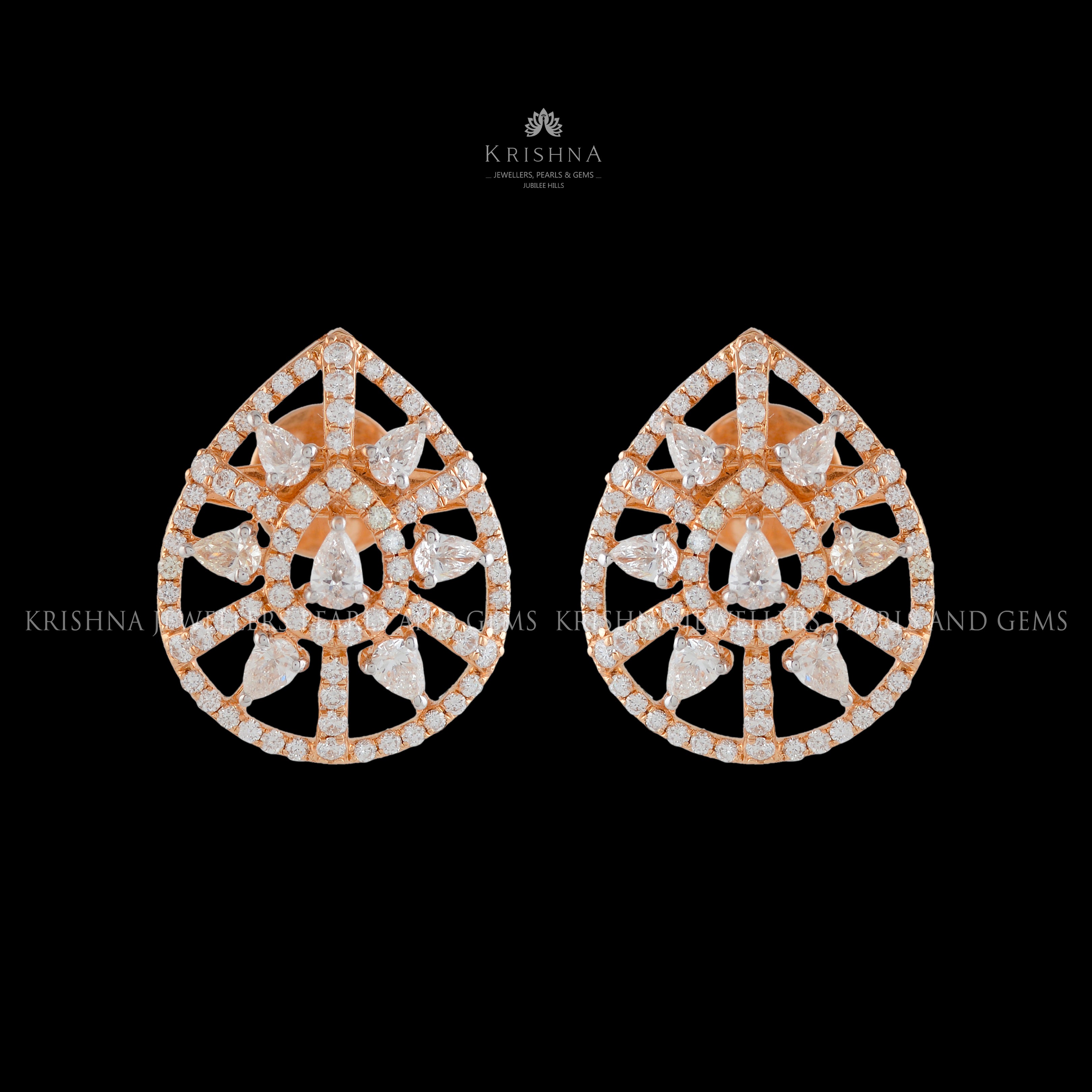Modish Rosegold Diamond Earrings - Krishna Jewellers Pearls and Gems