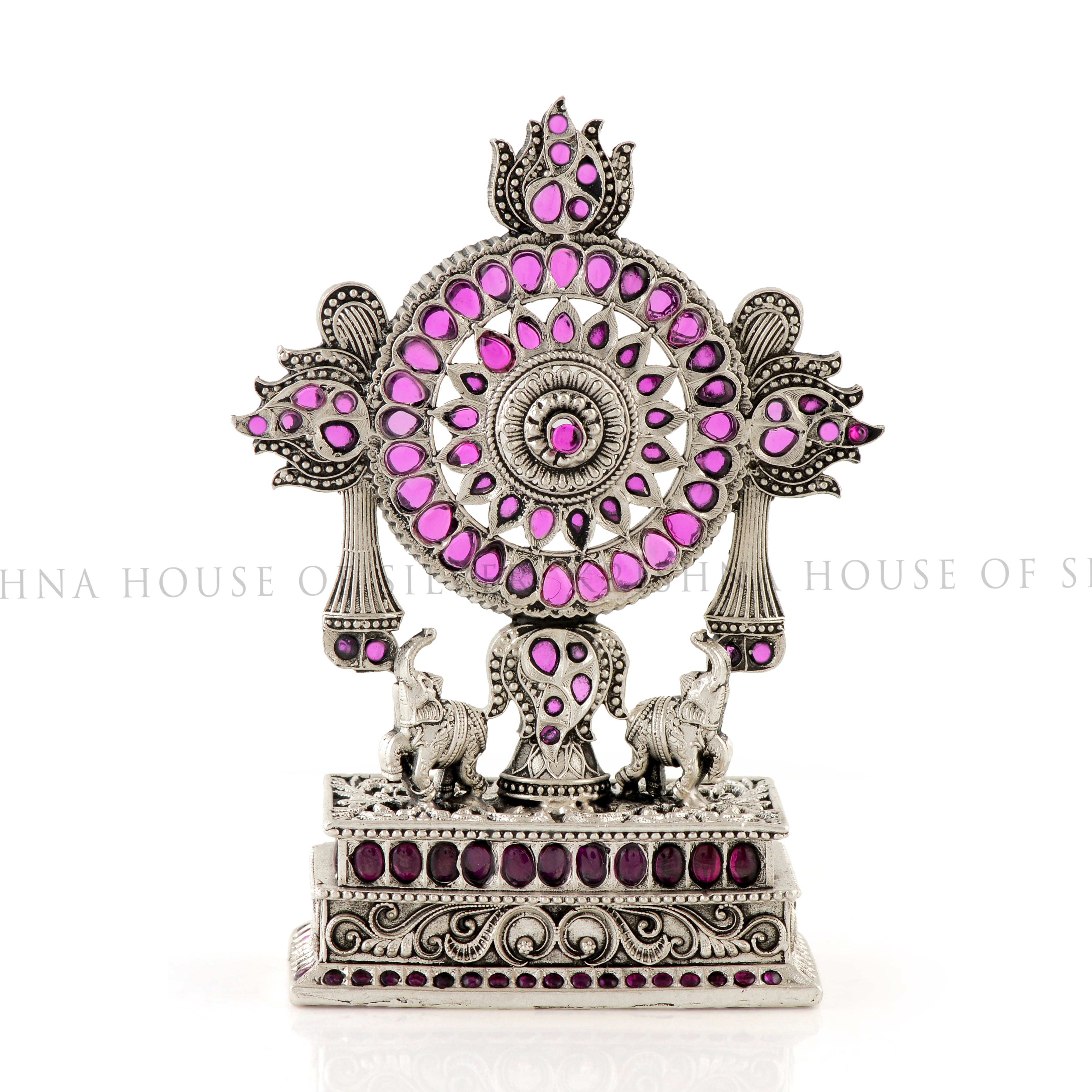 Rare Silver Chakra with Purple Stone Accents & Elephant Motifs