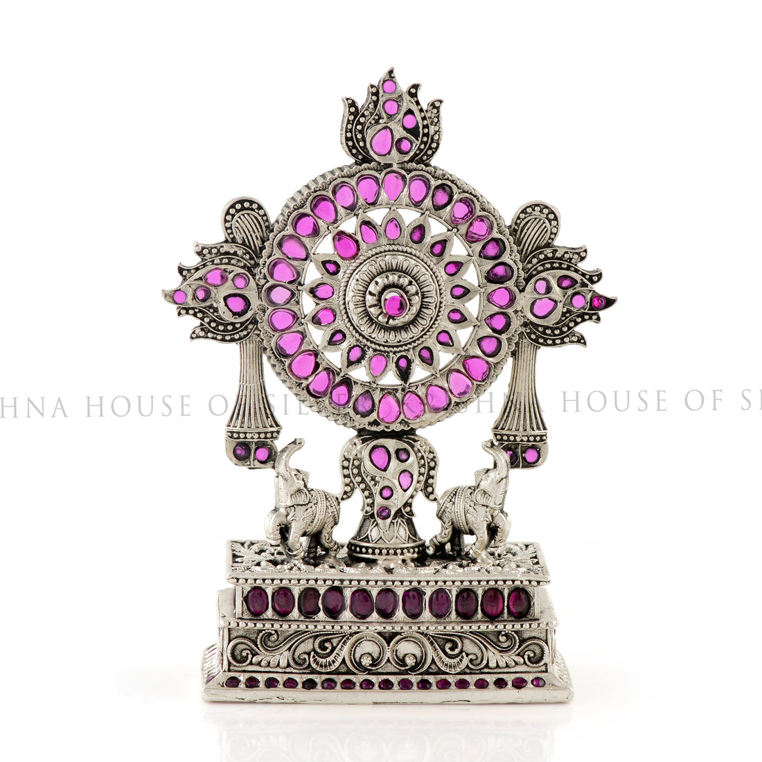 Rare Silver Chakra with Purple Stone Accents & Elephant Motifs