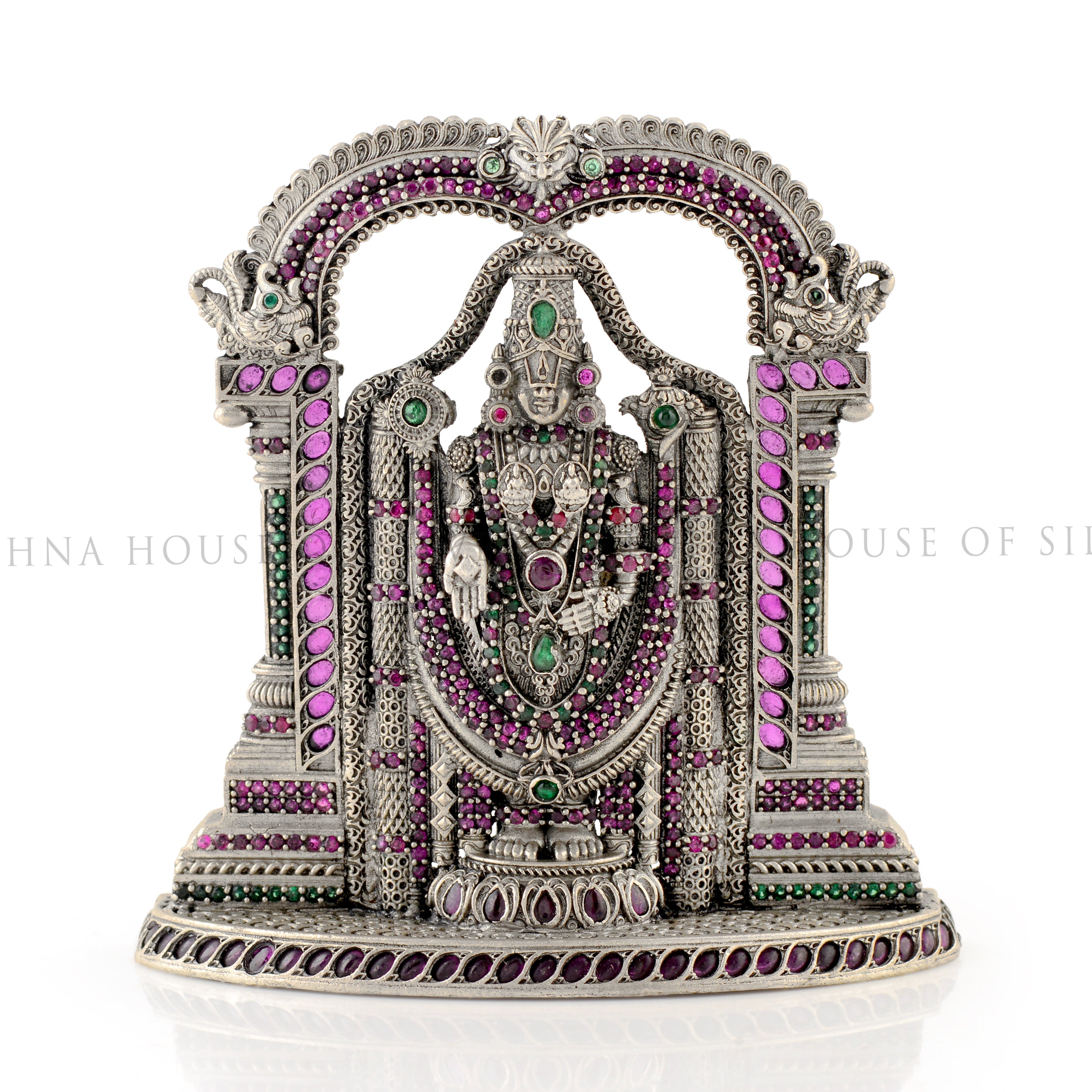 Divine Silver Lord Balaji Idol with Gemstones - Krishna Jewellers Pearls and Gems