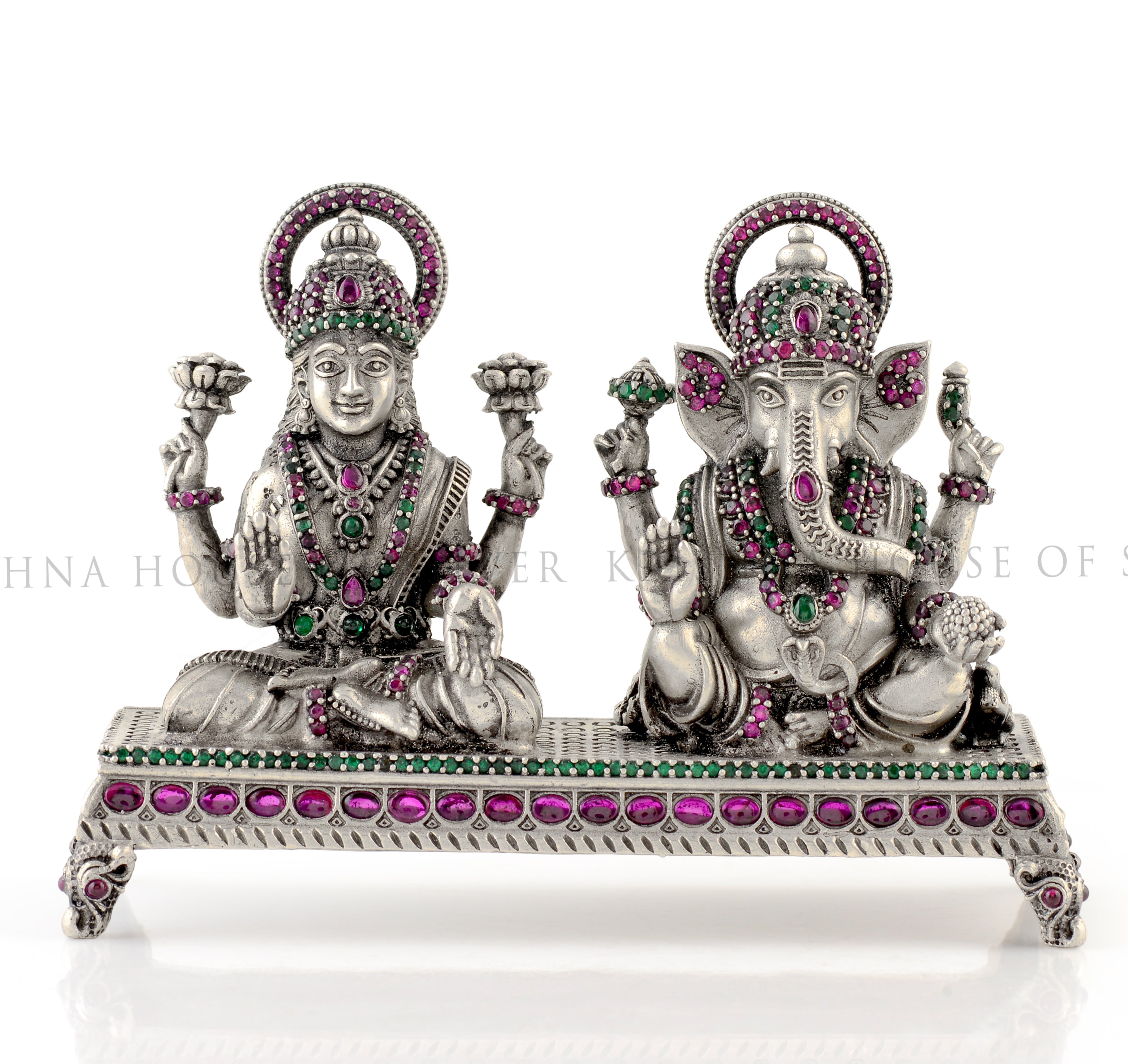 Masterfully Stone Crafted 92.5 Silver Idol - Ganesh & Lakshmi