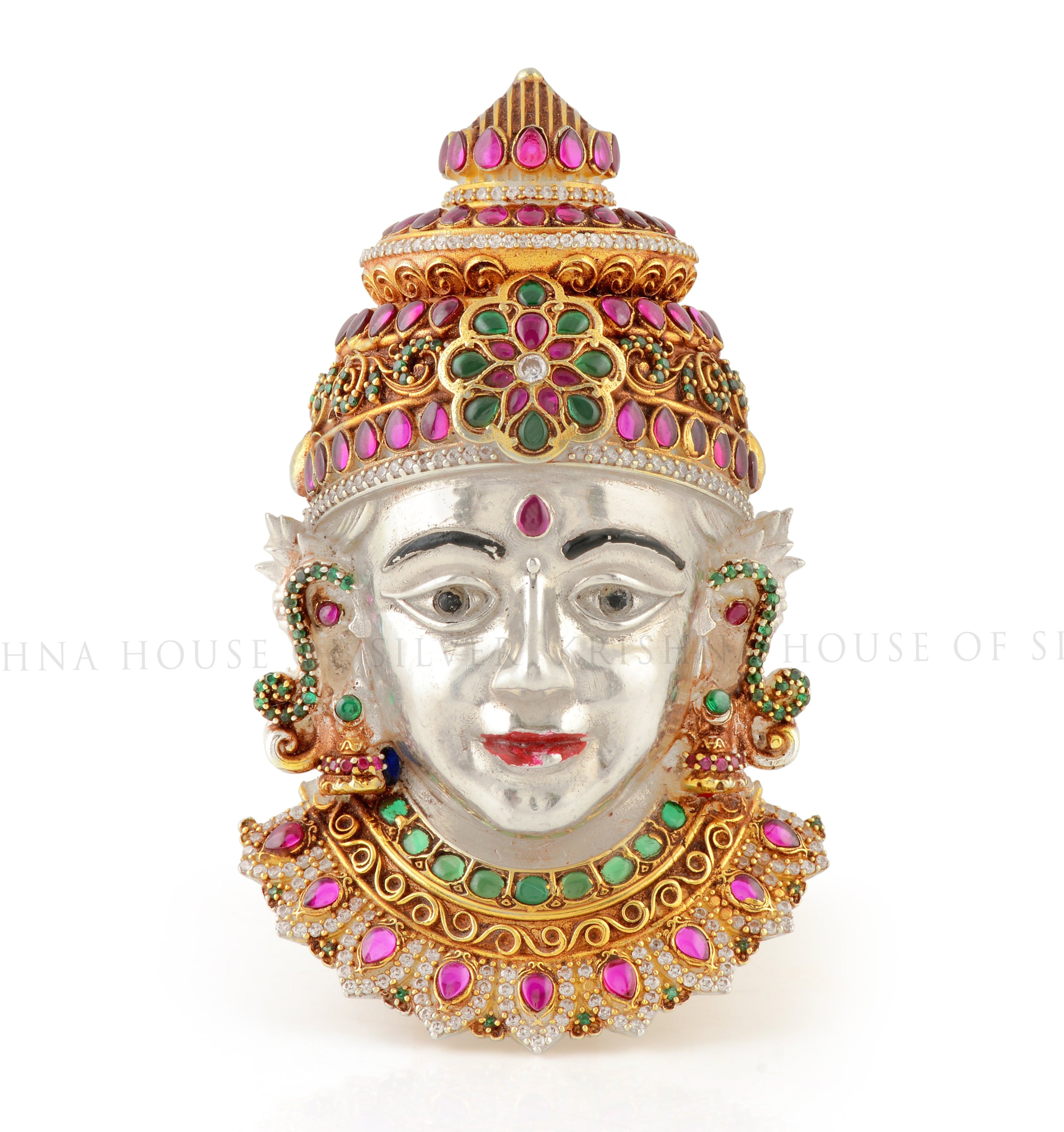 Hindu Goddess Lakshmi Face Mask - Puja Item, Gemstone Adornments