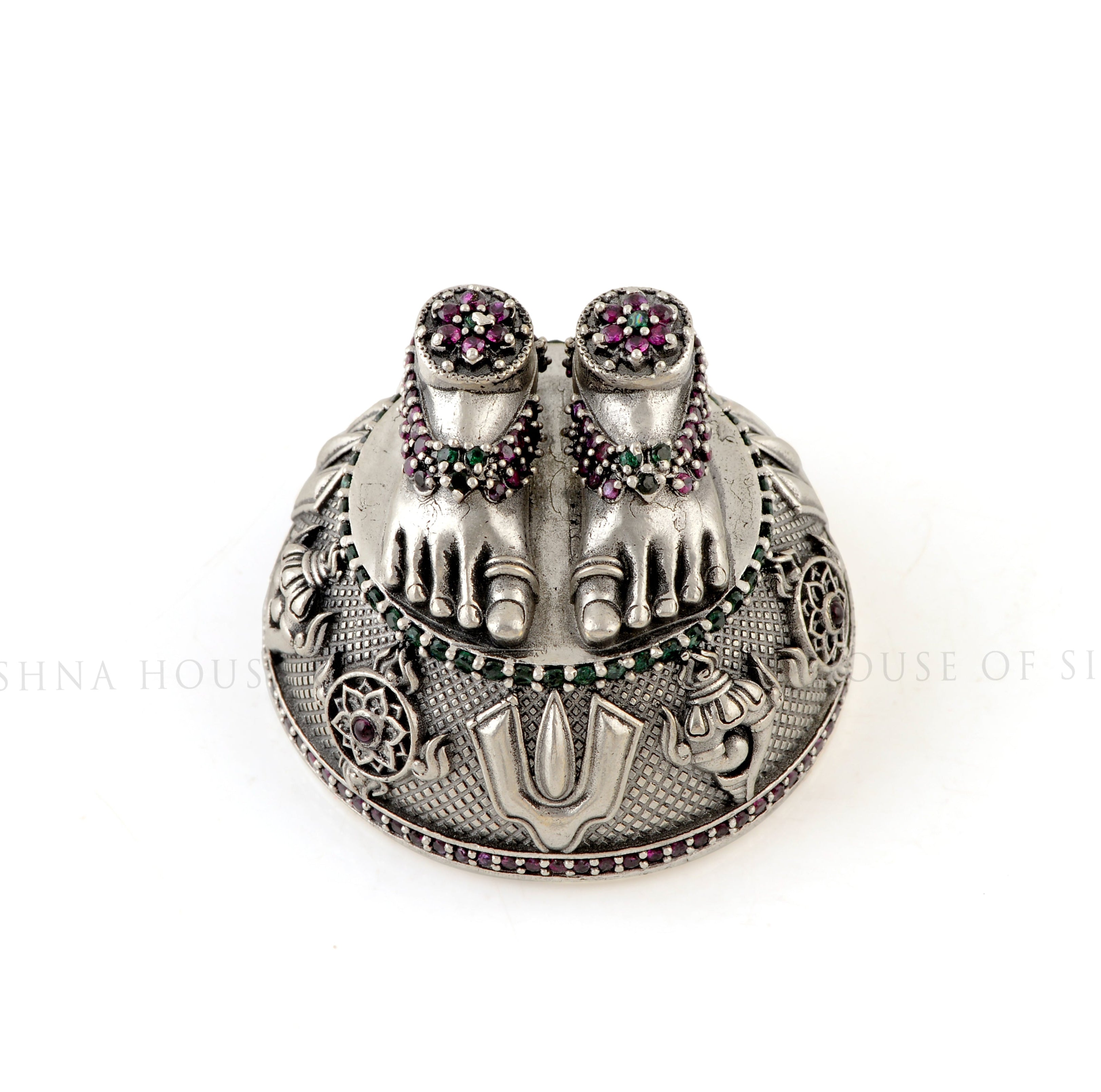 Special Silver Balaji Charan Paduka - Ornate & Embellished with Gemstones