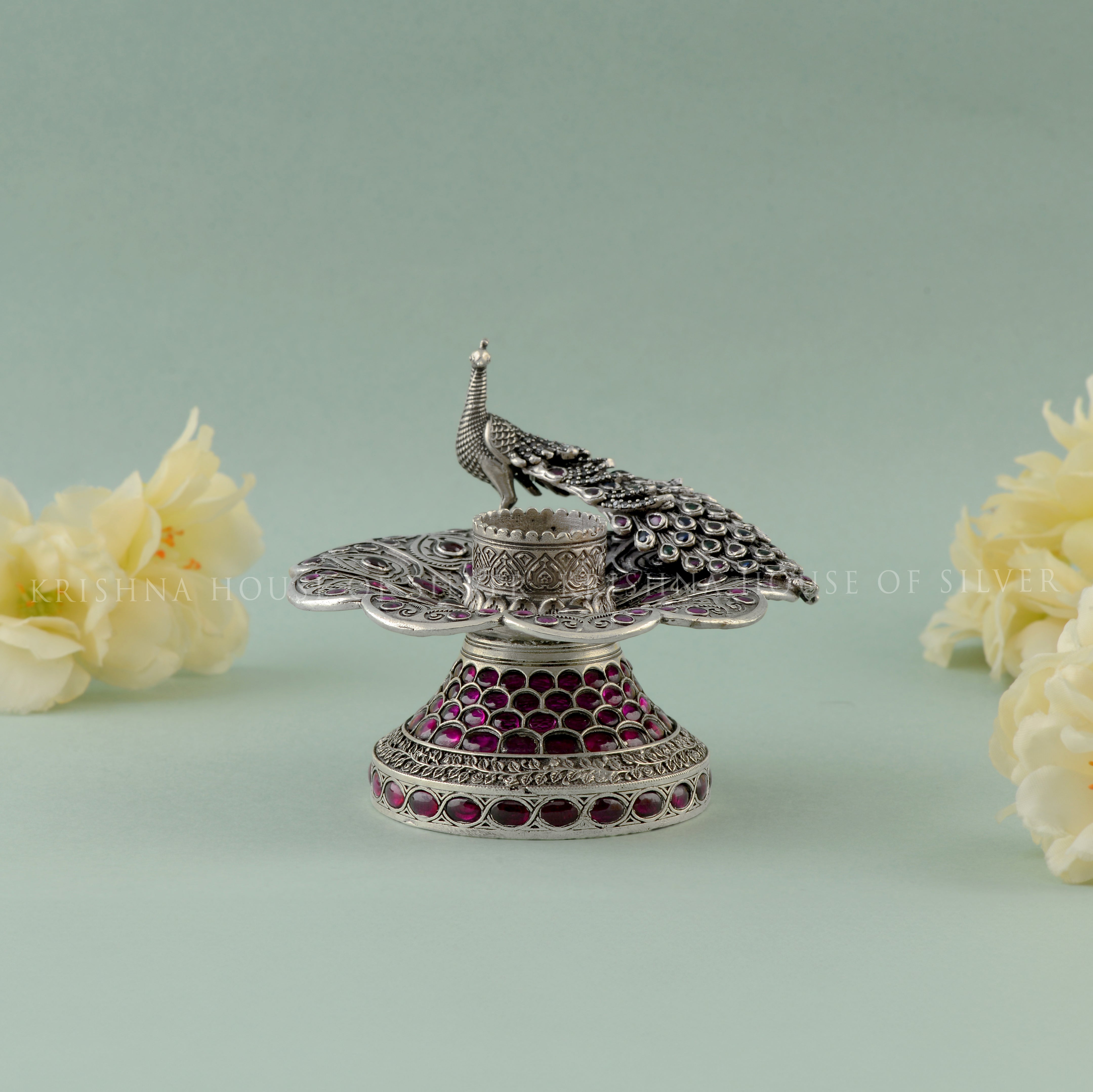 Delicately Stone Crafted 92.5 Silver Dhoop Stand