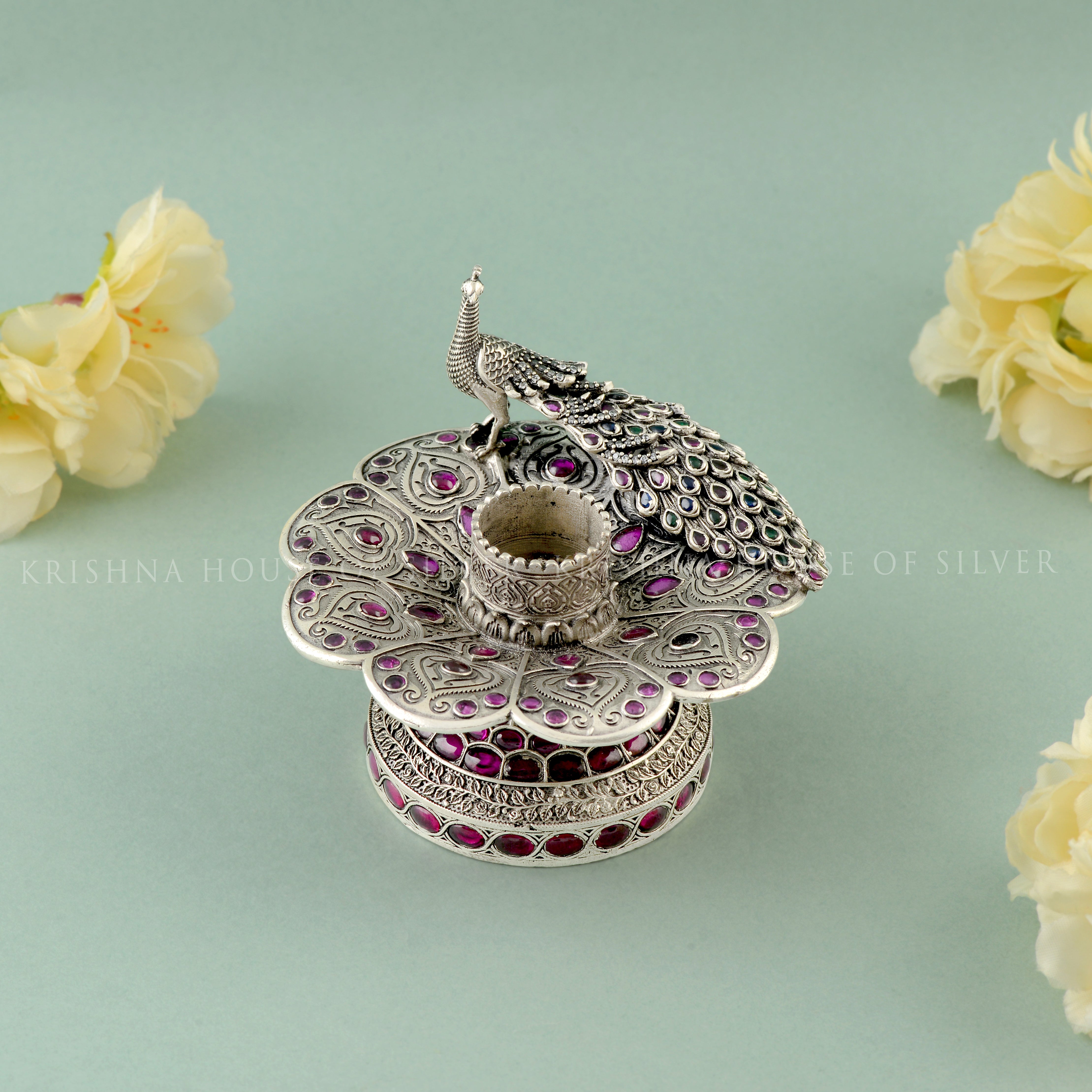 Delicately Stone Crafted 92.5 Silver Dhoop Stand