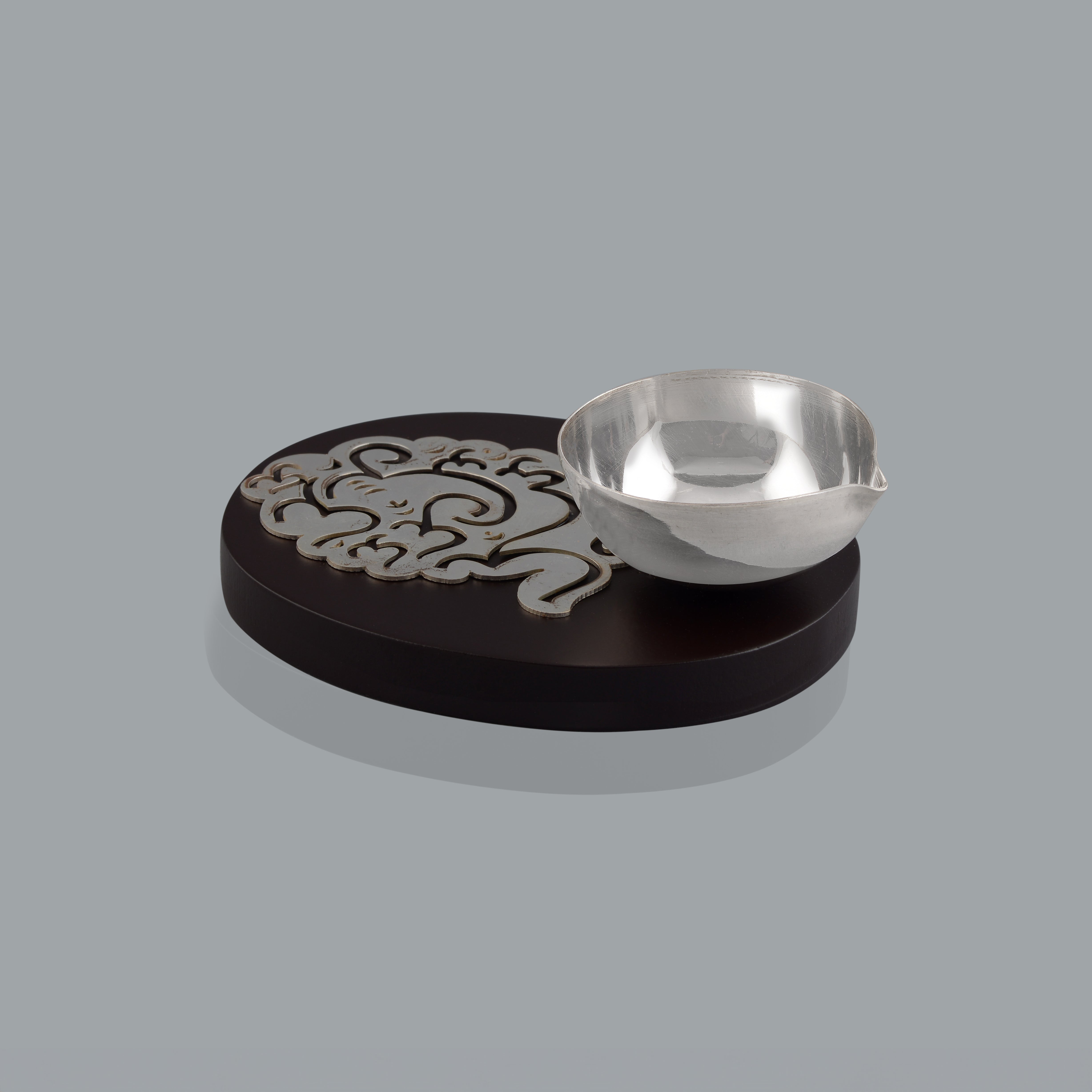 Silver Diya with Wood Craft 92.5 Silver