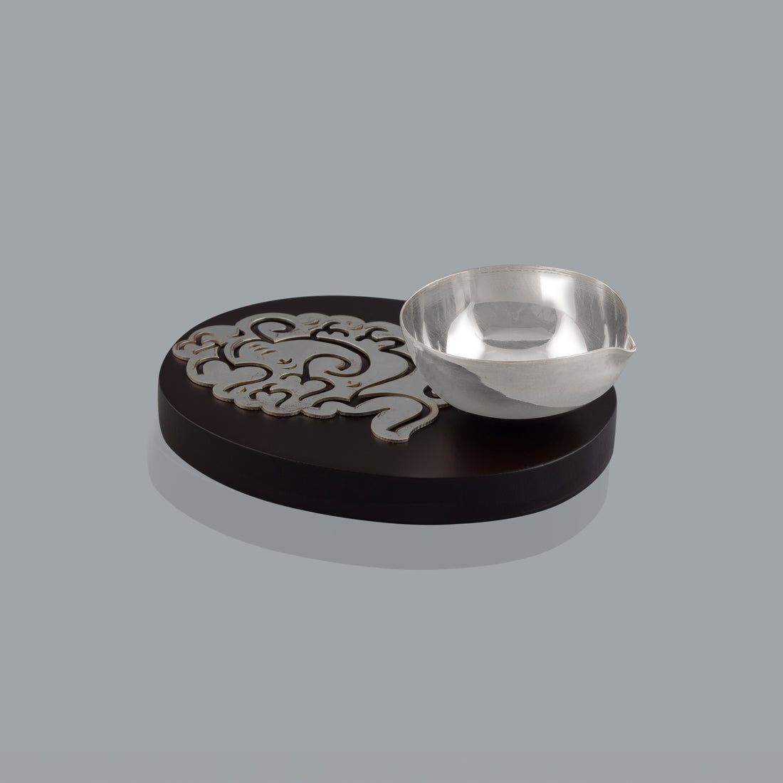 Silver Diya with Wood Craft 92.5 Silver