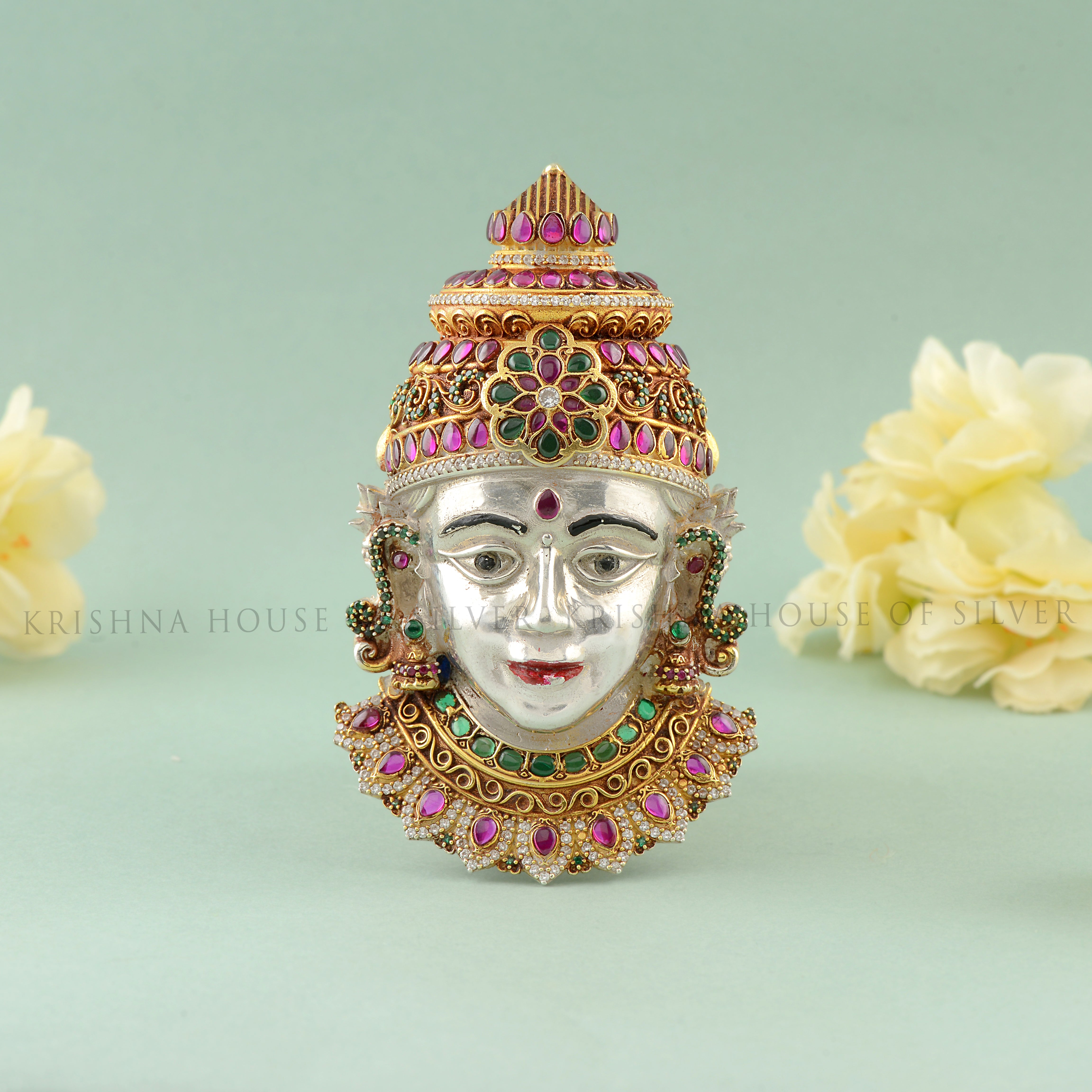 Hindu Goddess Lakshmi Face Mask - Puja Item, Gemstone Adornments