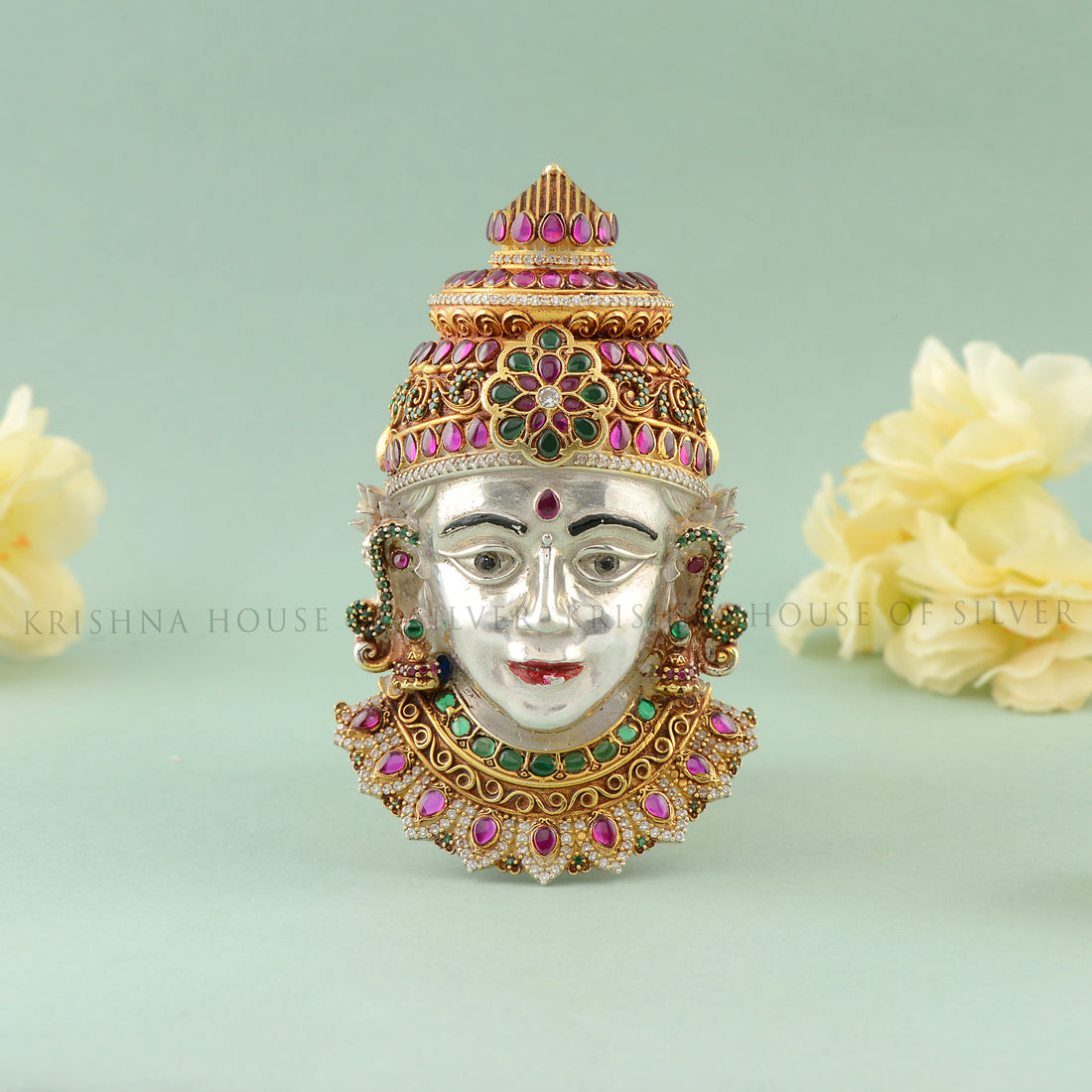 Hindu Goddess Lakshmi Face Mask - Puja Item, Gemstone Adornments