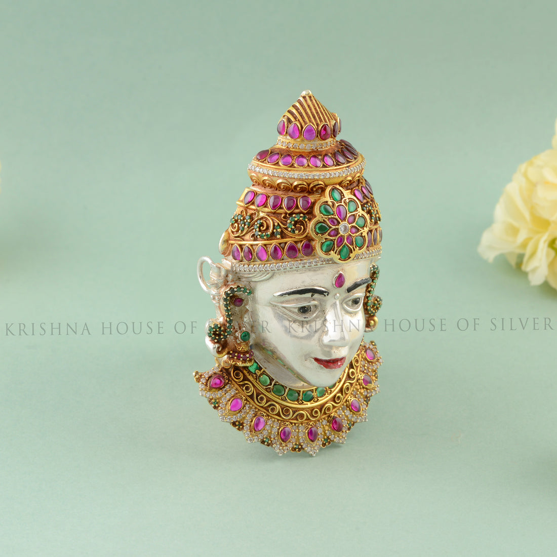 Hindu Goddess Lakshmi Face Mask - Puja Item, Gemstone Adornments