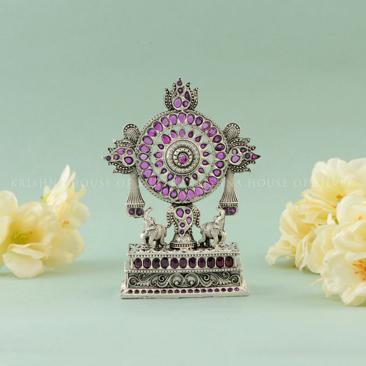 Rare Silver Chakra with Purple Stone Accents & Elephant Motifs