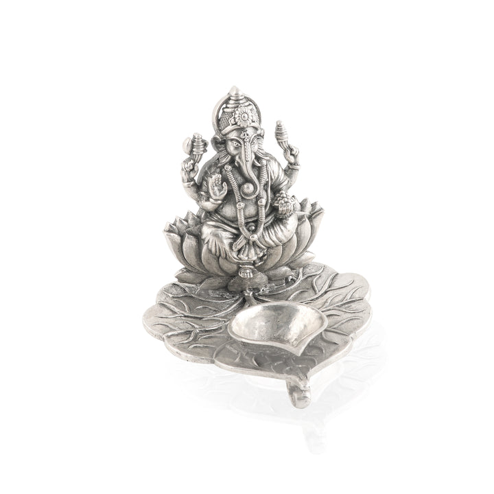 Antique Ganesh Deepam In Silver - Krishna Jewellers Pearls and Gems