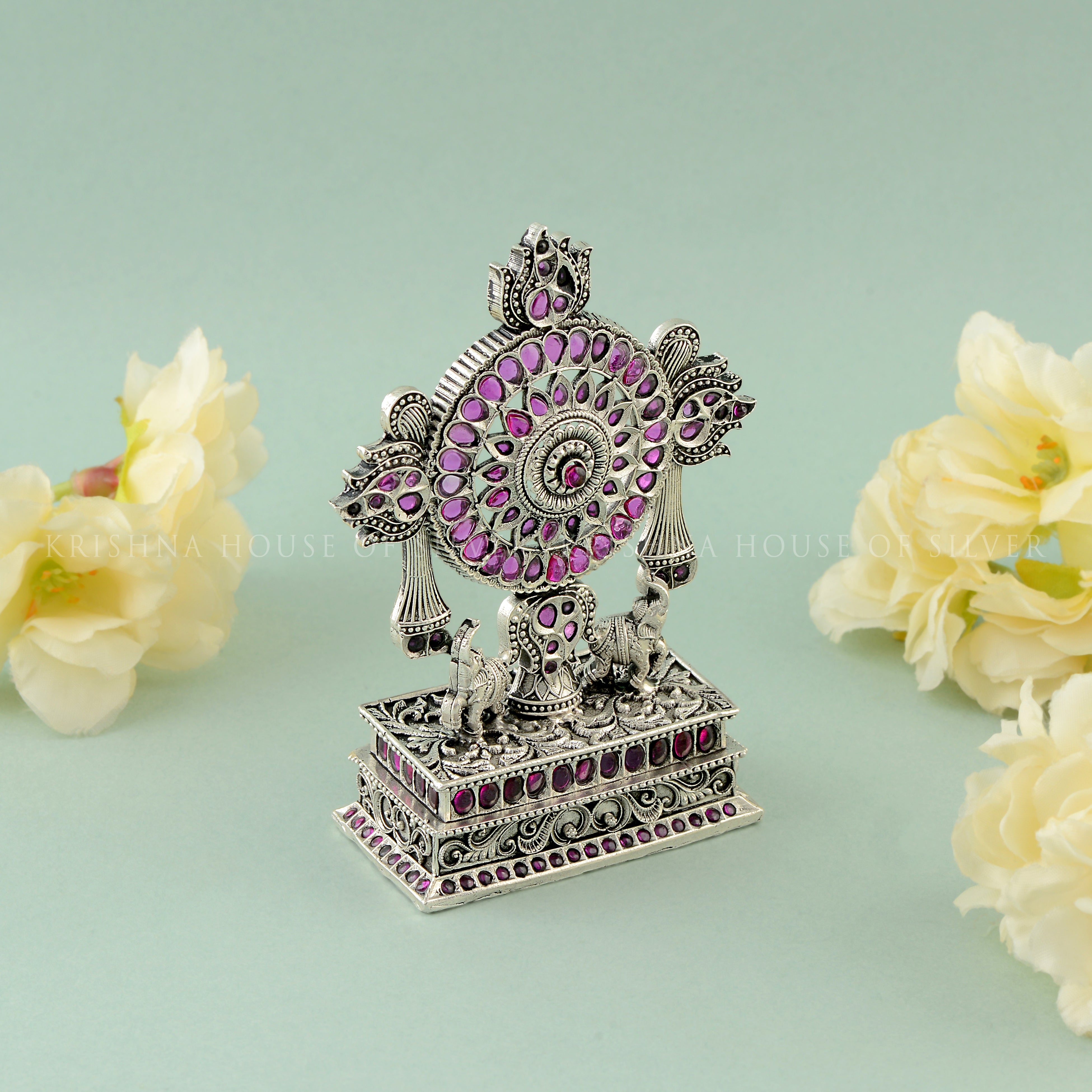 Rare Silver Chakra with Purple Stone Accents & Elephant Motifs