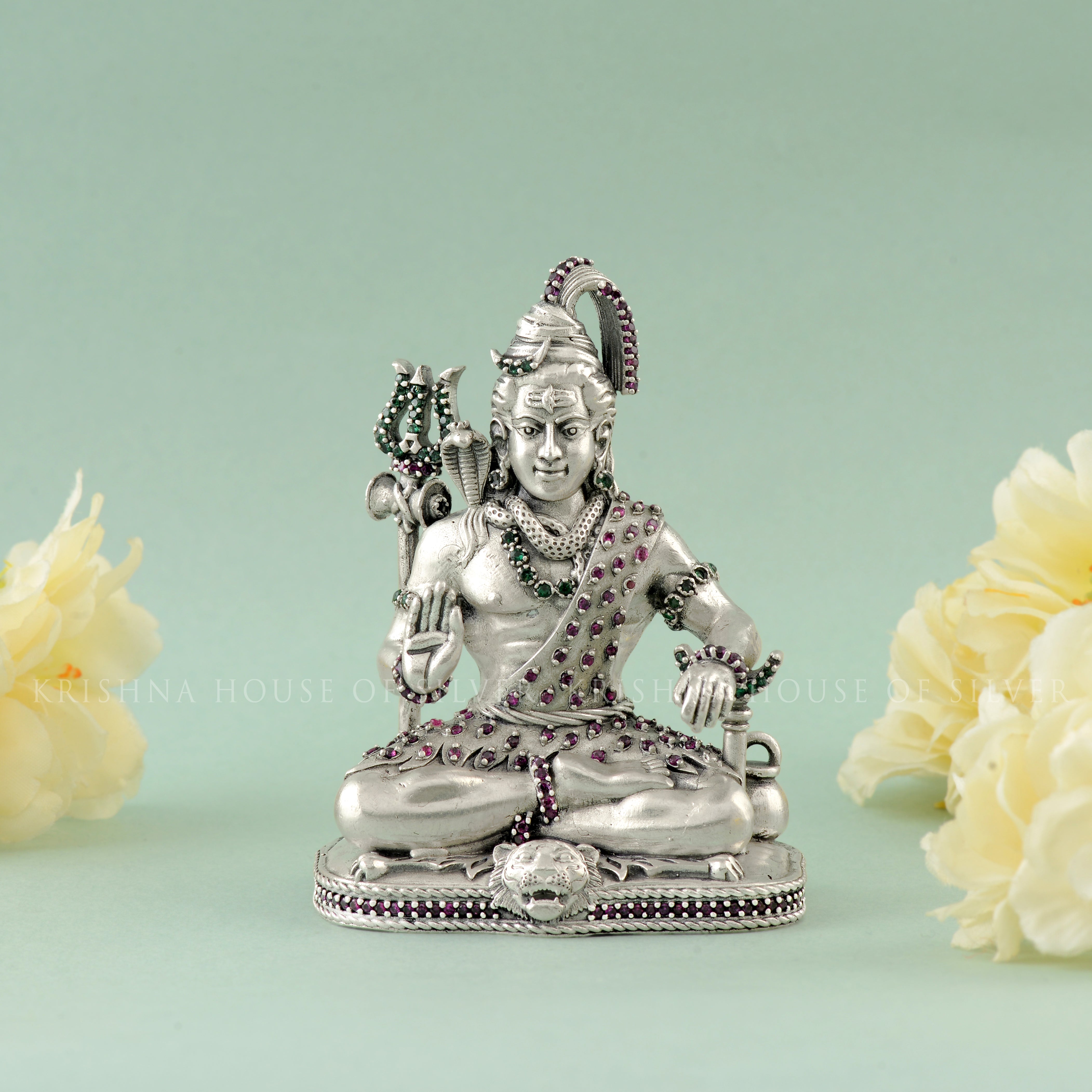 Shiva Idol 92.5 Silver with Gemstone Inlay