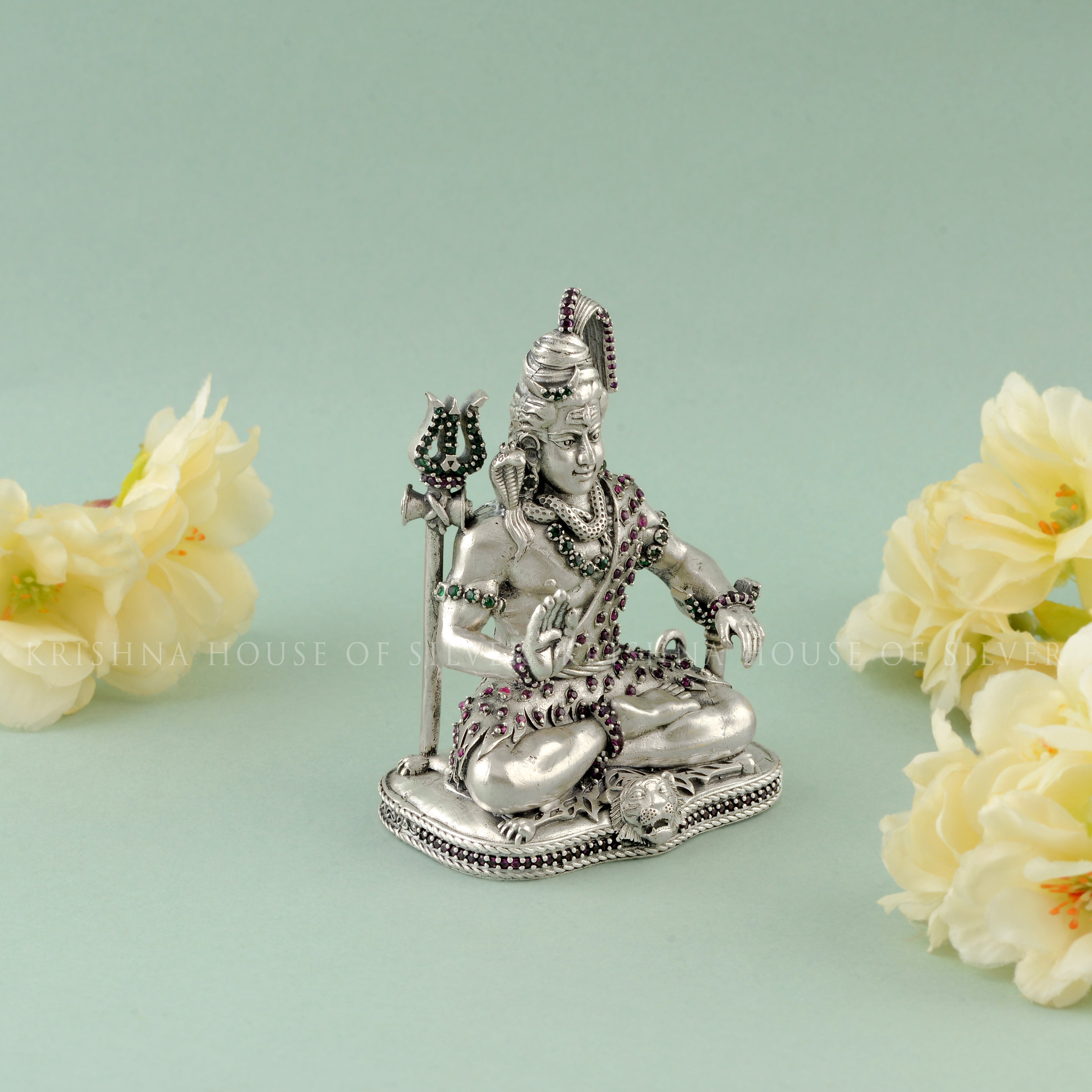 Shiva Idol 92.5 Silver with Gemstone Inlay