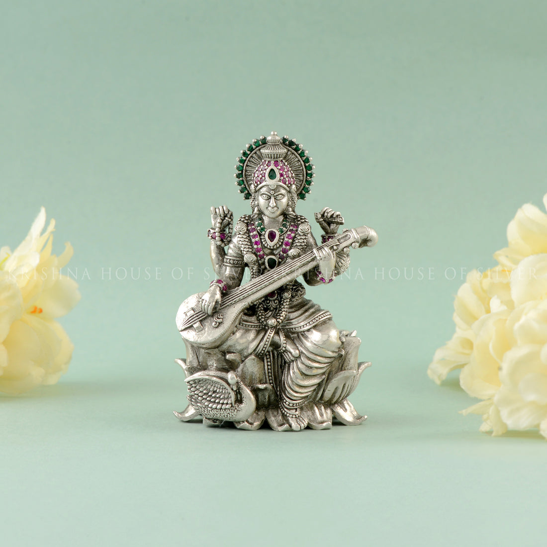 Antique Saraswati Idol in Silver - Krishna House Of Silver