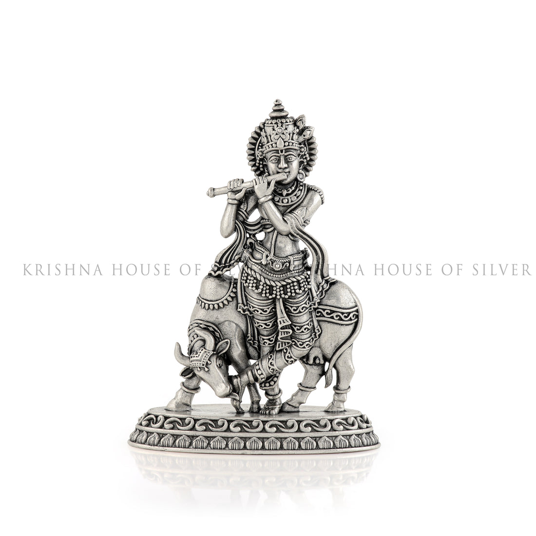 Silver Bala Krishna Statue - Cow, Home Temple