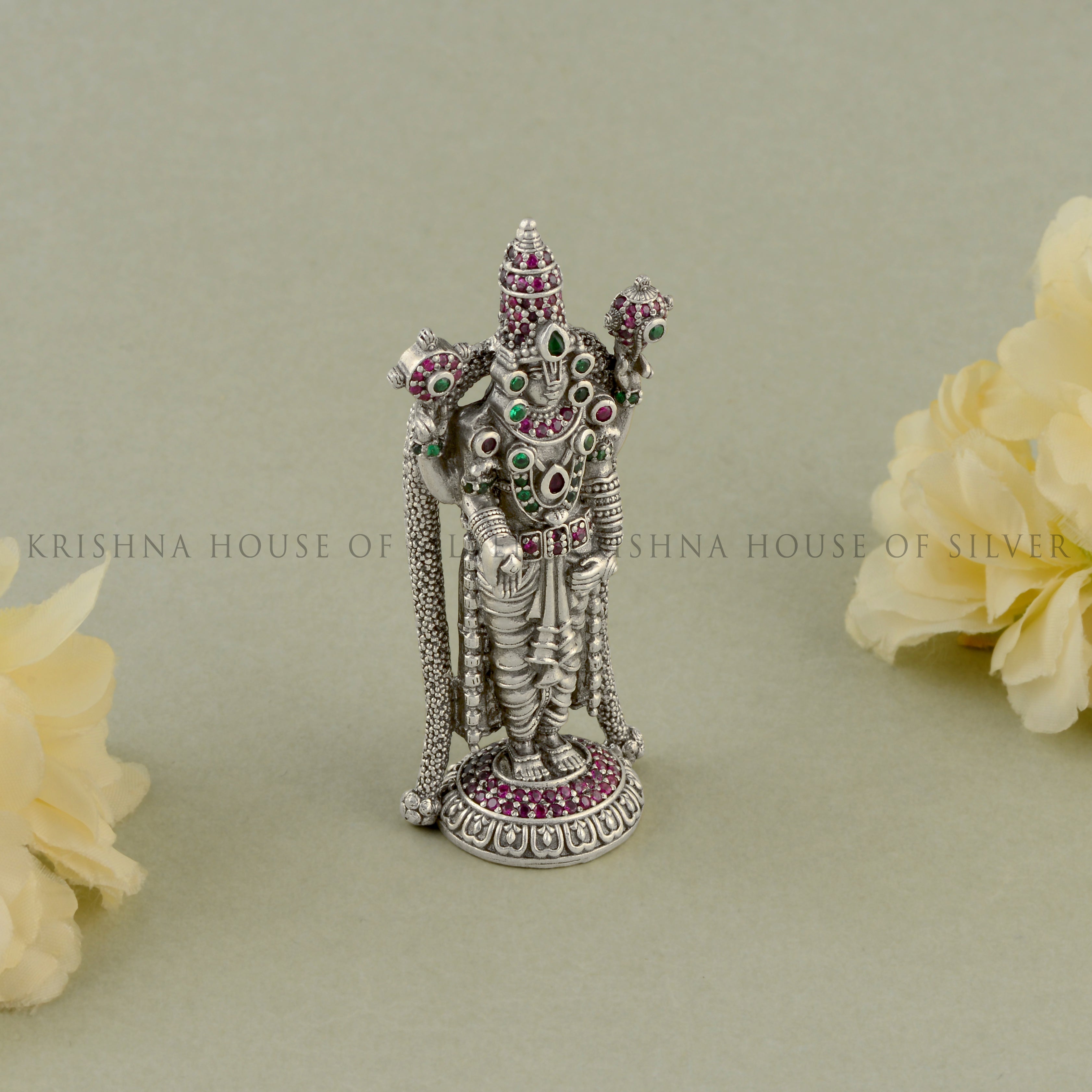 Antique Silver Tirupati Balaji Idol - With Beautiful Stone work
