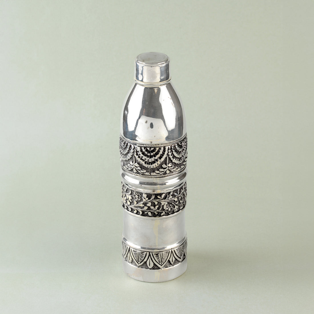 Silver Water Bottle with Leaf and Floral Design - Krishna Jewellers Pearls and Gems