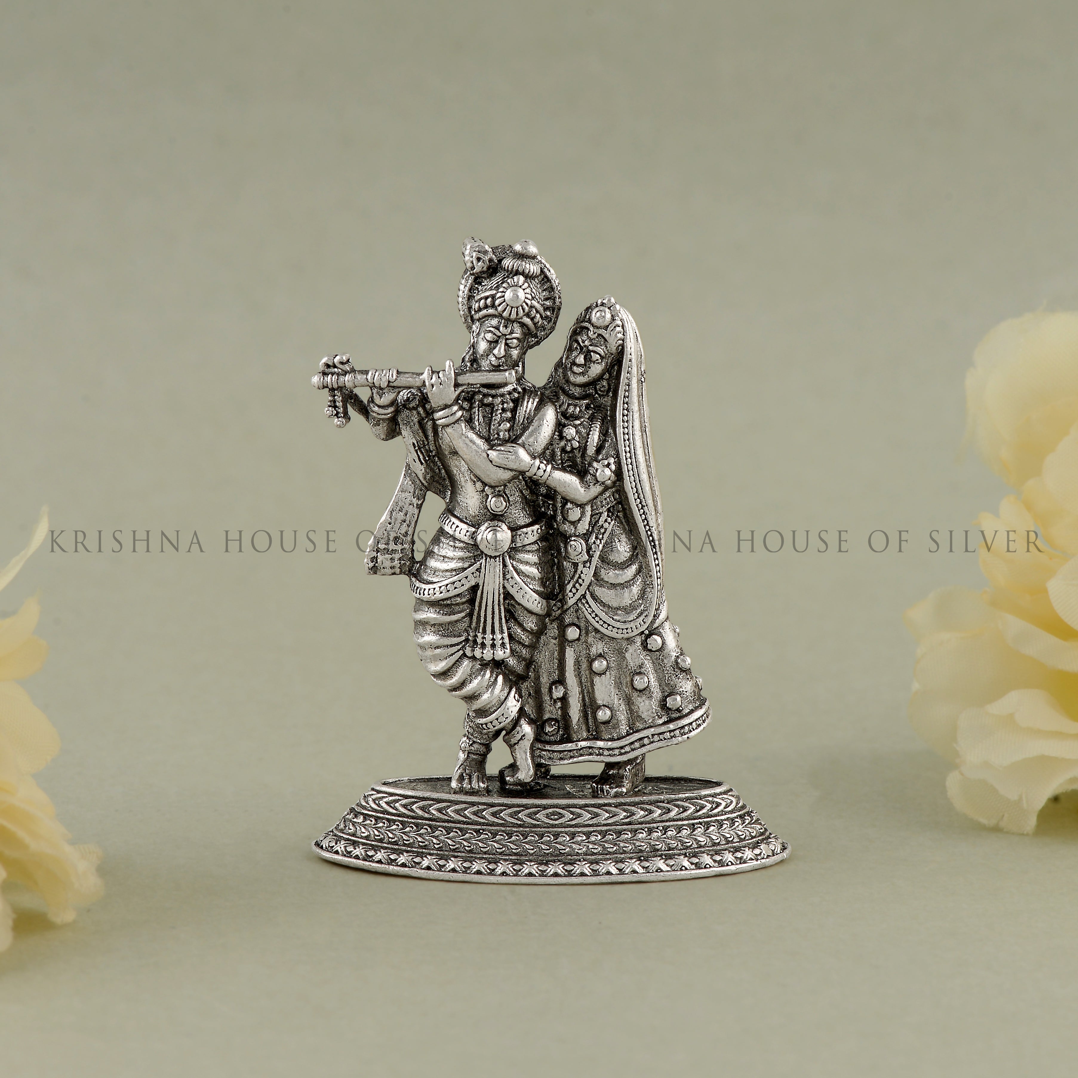 Silver Radha Krishna Idol - Divine Couple Idol