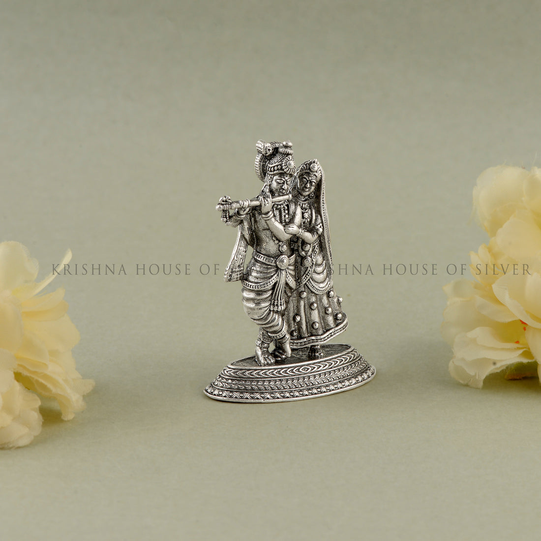 Silver Radha Krishna Idol - Divine Couple Idol