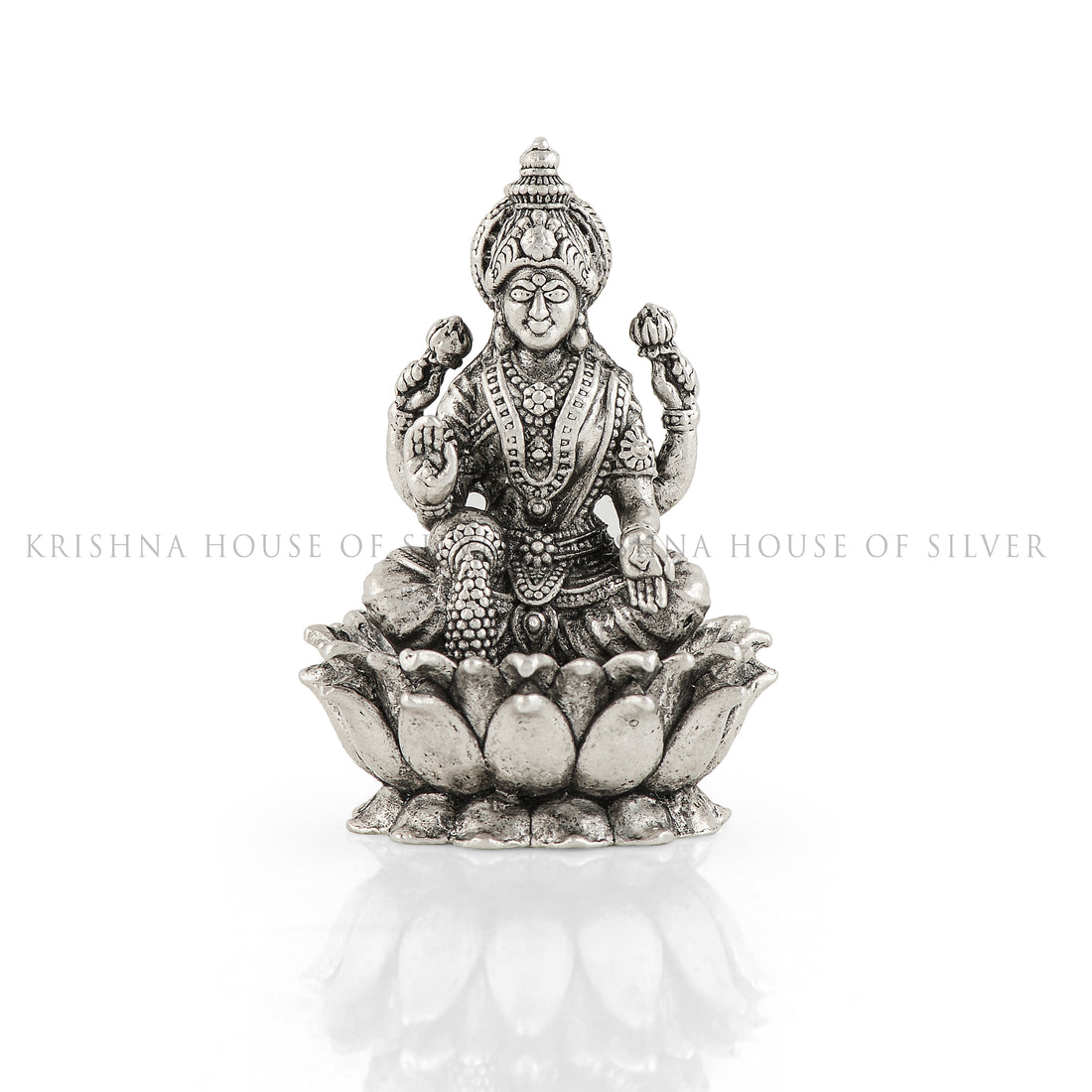 Silver Lakshmi Idol on Lotus - Goddess of Wealth