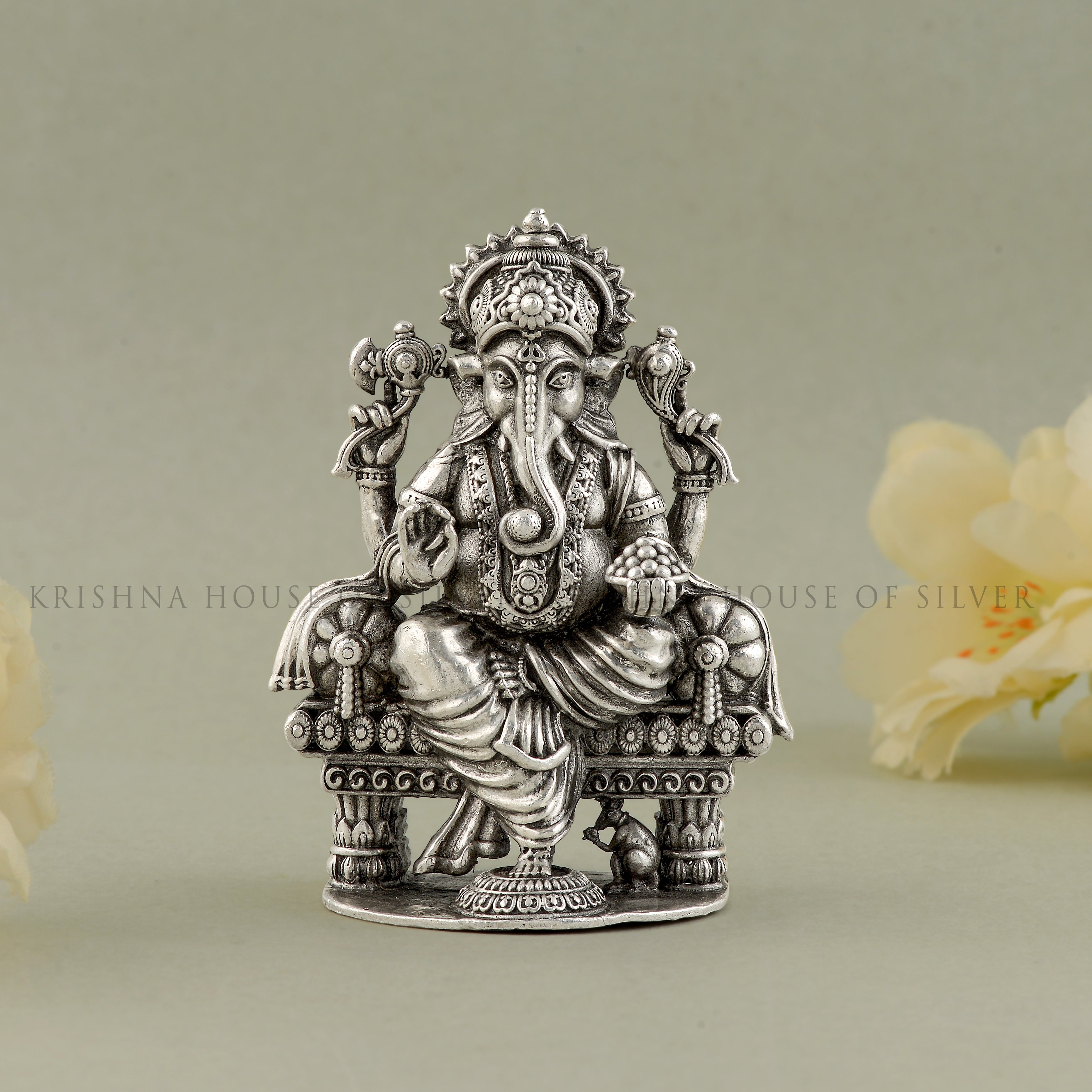 Sterling Silver Ganesh Idol for Home Temple 92.5