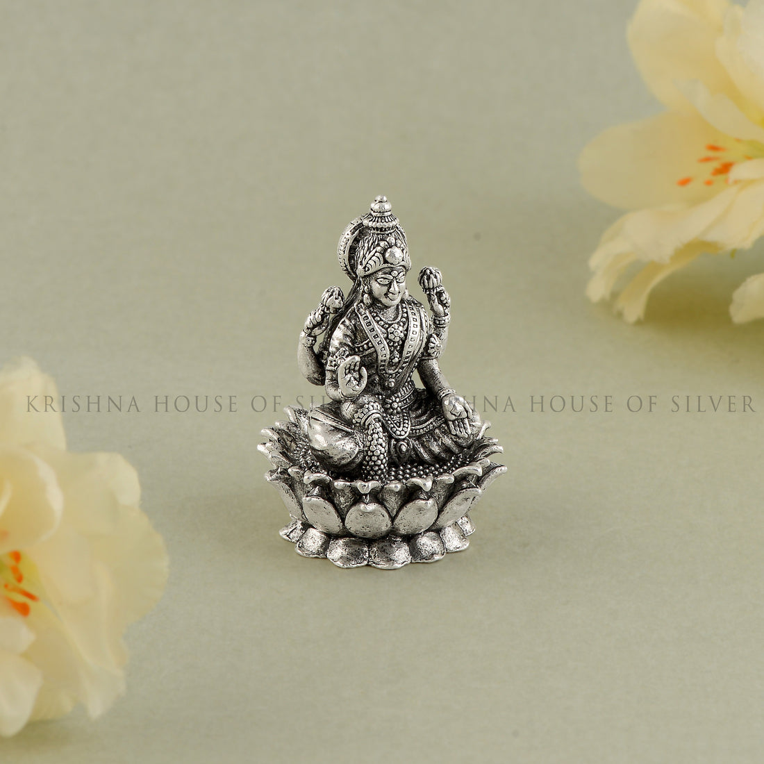 Silver Lakshmi Idol on Lotus - Goddess of Wealth
