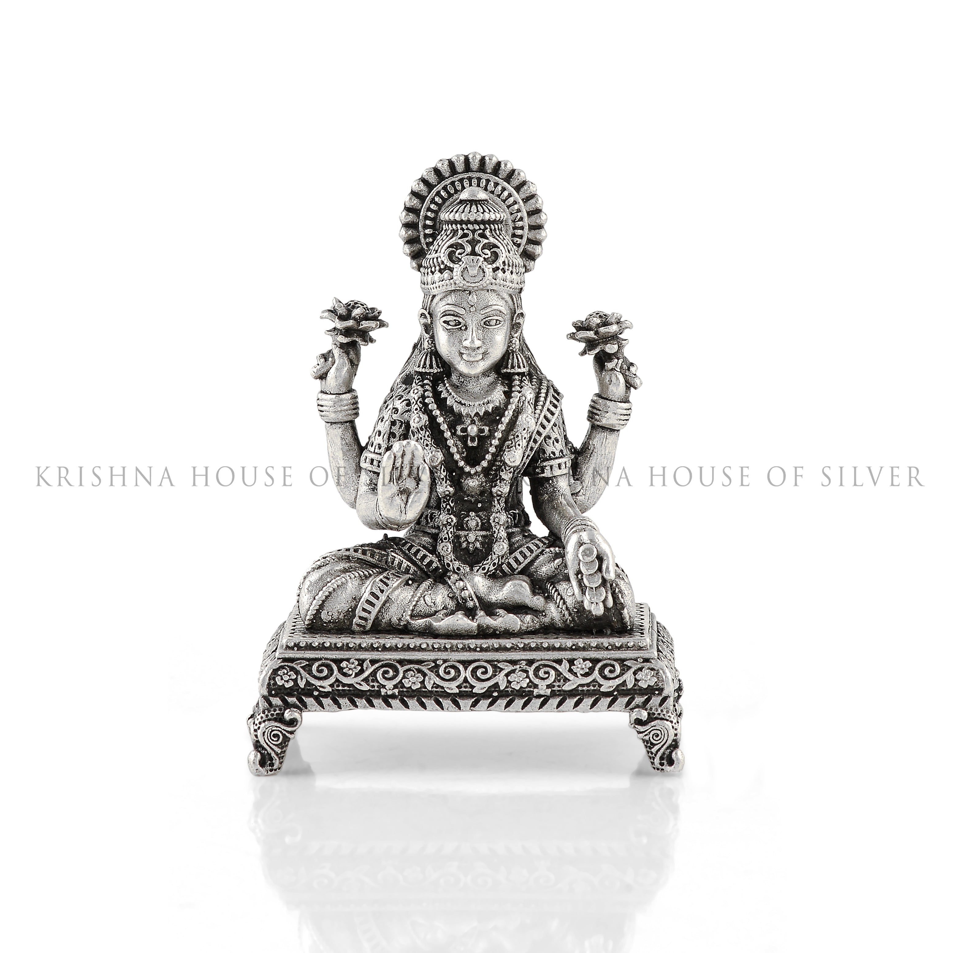 Goddess Lakshmi Silver Idol - Lotus, Prosperity