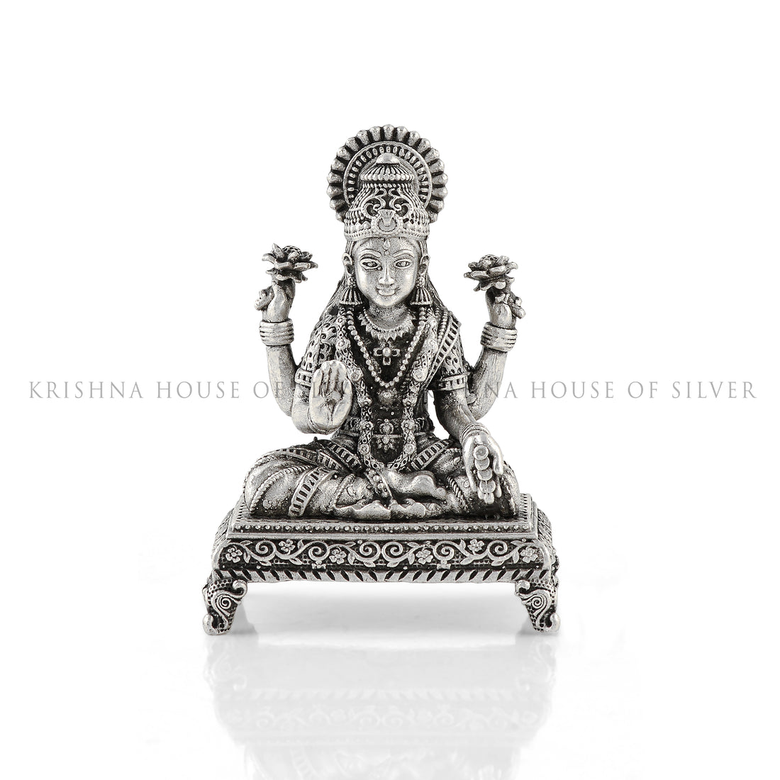 Goddess Lakshmi Silver Idol - Lotus, Prosperity