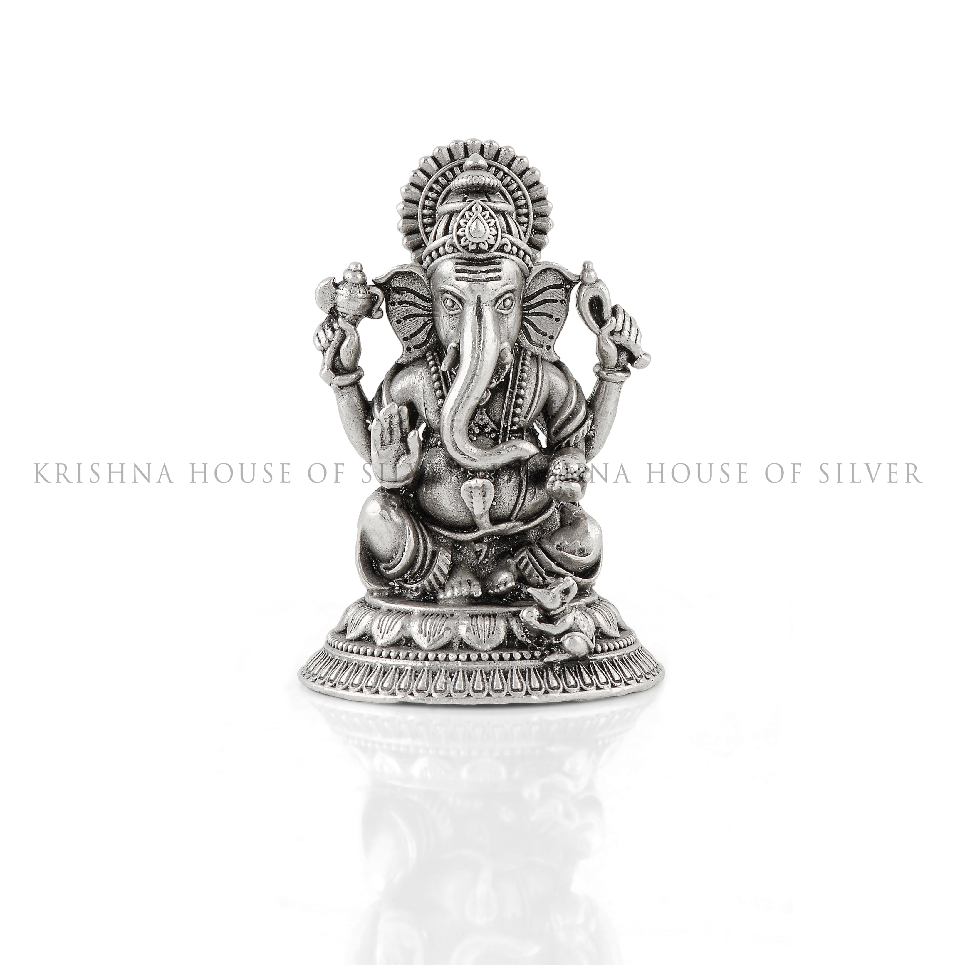 Silver Ganesh Idol in Antique Finish