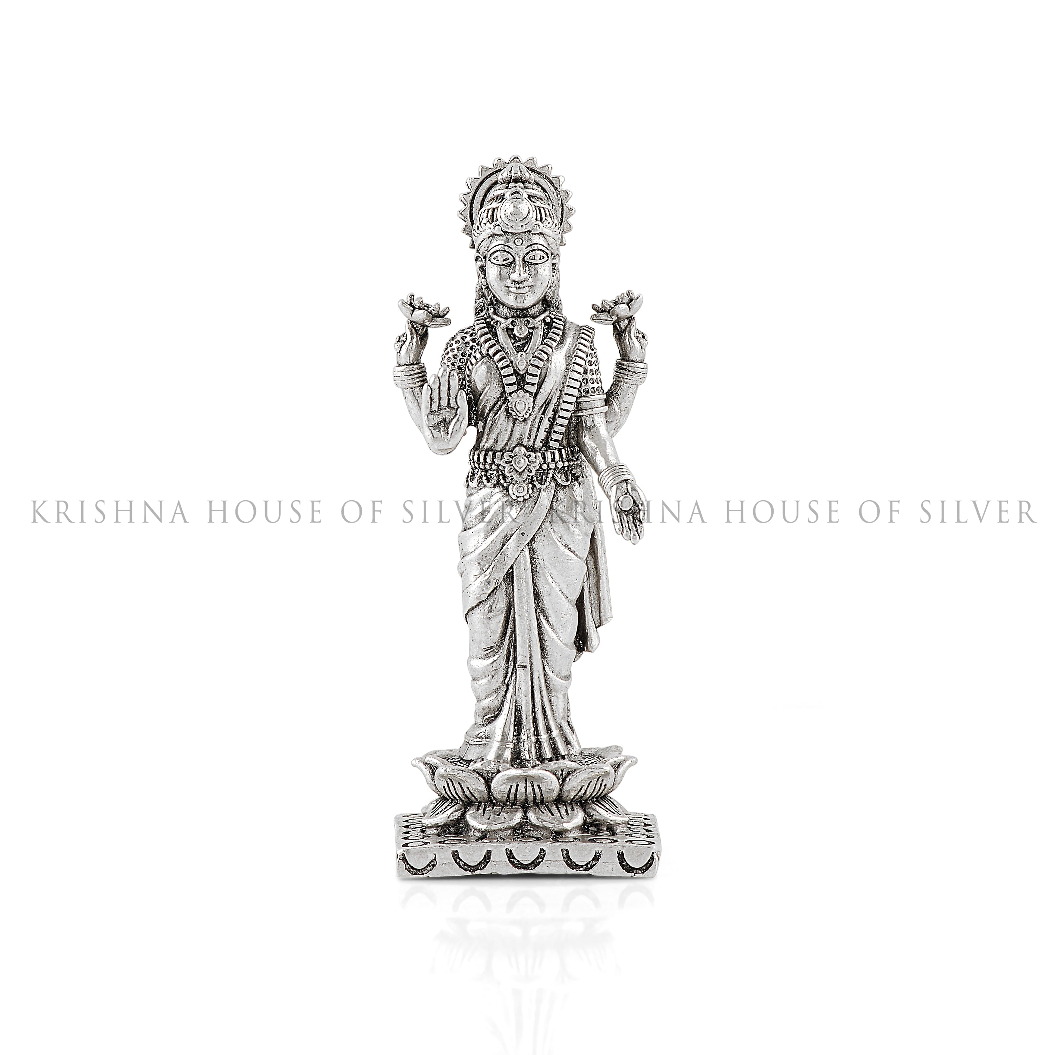 Upright Silver Lakshmi Murti - Lotus, Prosperity & Blessings