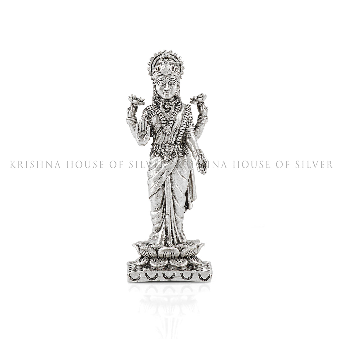 Upright Silver Lakshmi Murti - Lotus, Prosperity & Blessings