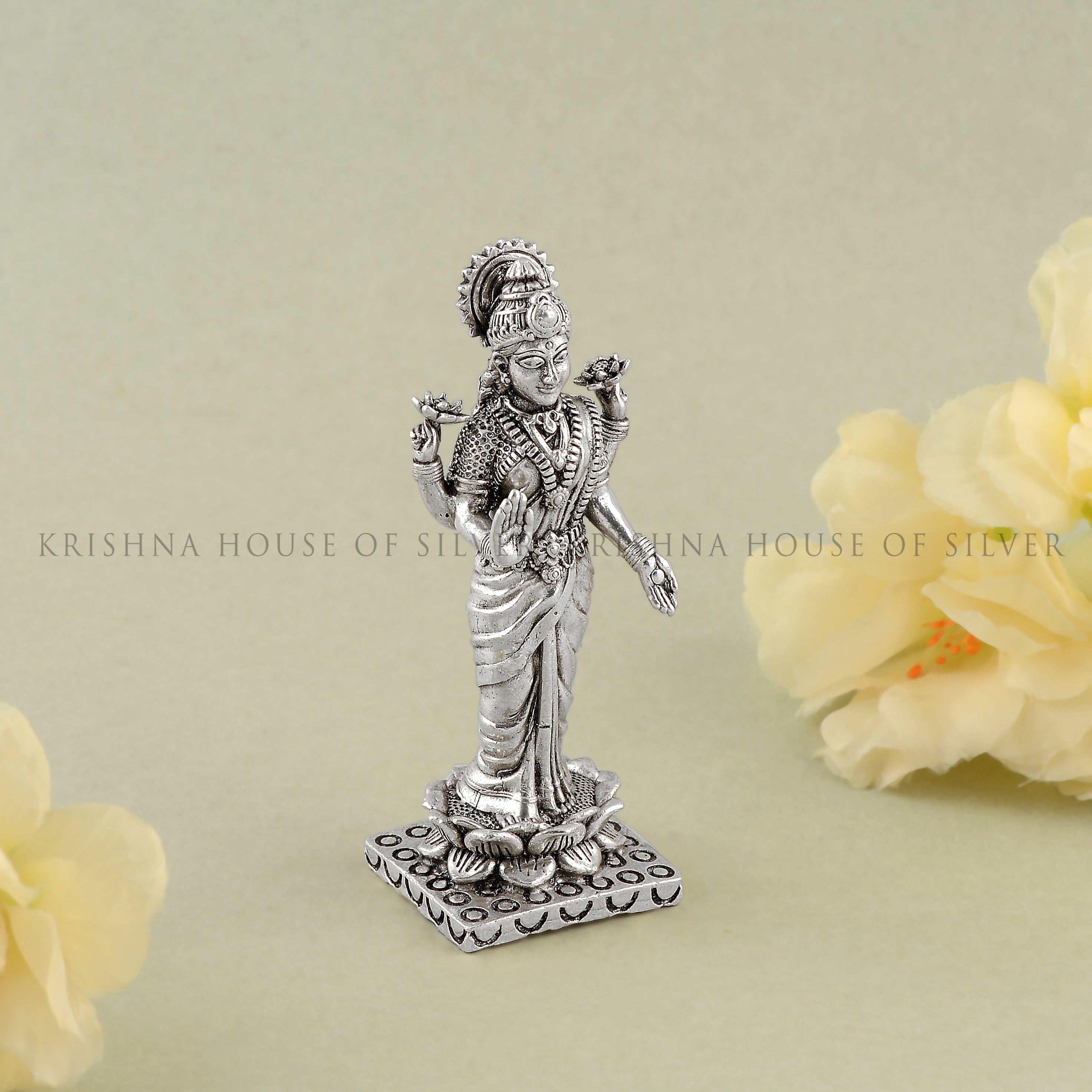 Upright Silver Lakshmi Murti - Lotus, Prosperity & Blessings