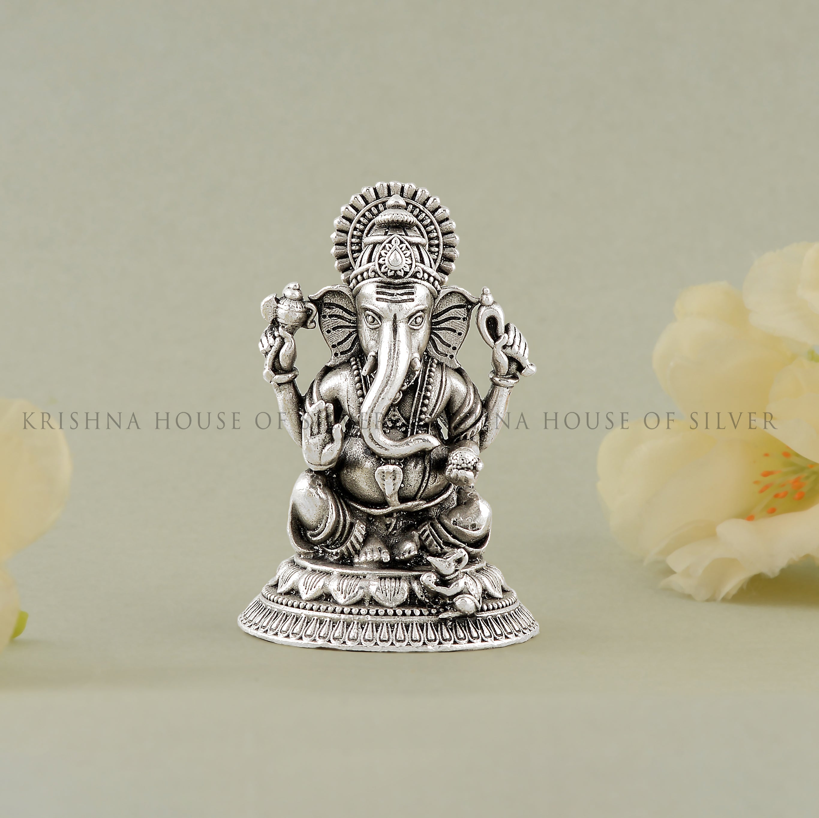 Silver Ganesh Idol in Antique Finish