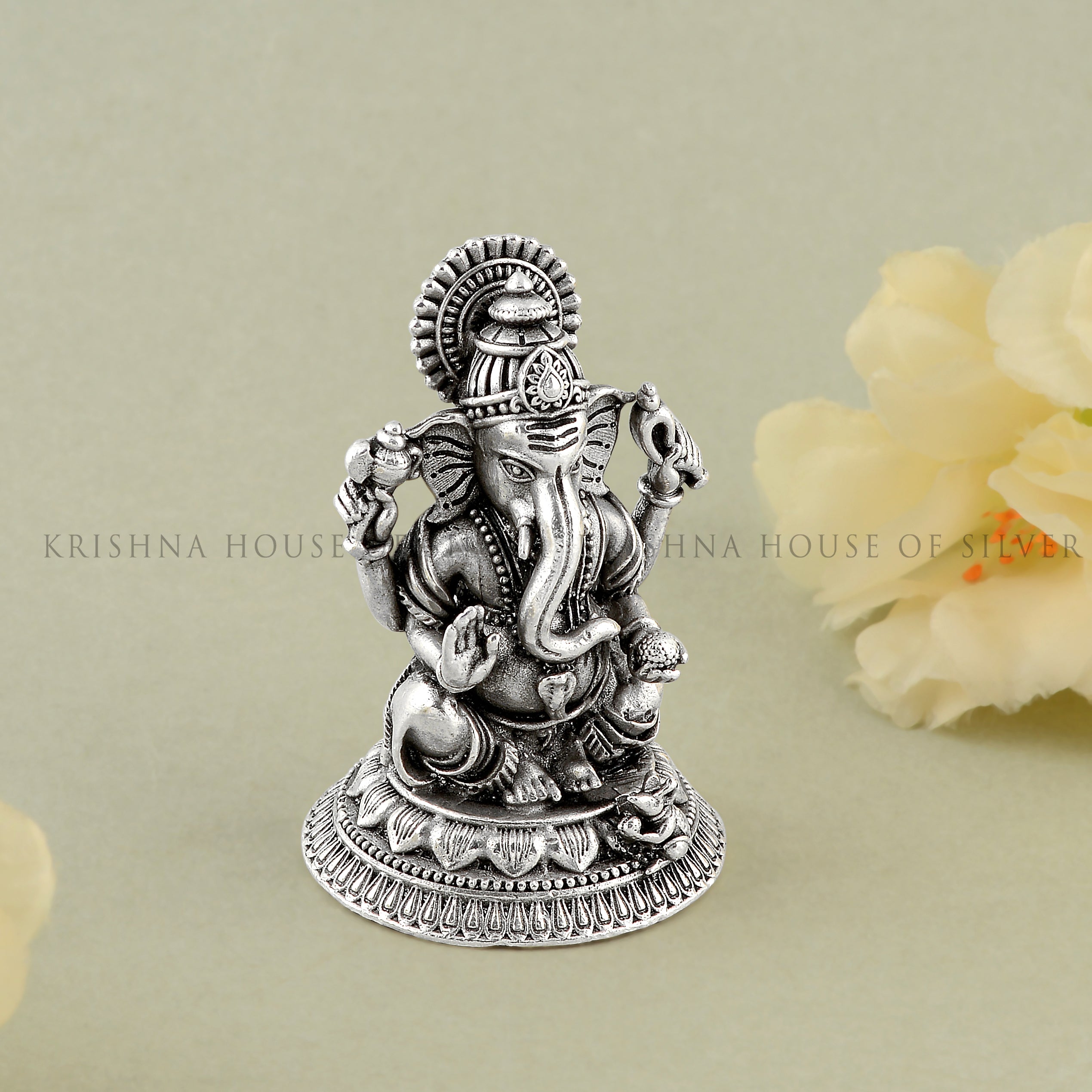Silver Ganesh Idol in Antique Finish