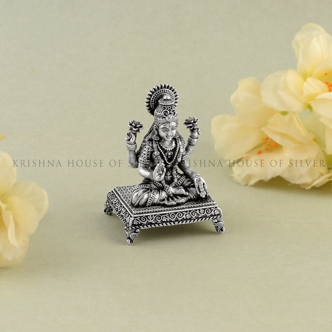 Goddess Lakshmi Silver Idol - Lotus, Prosperity