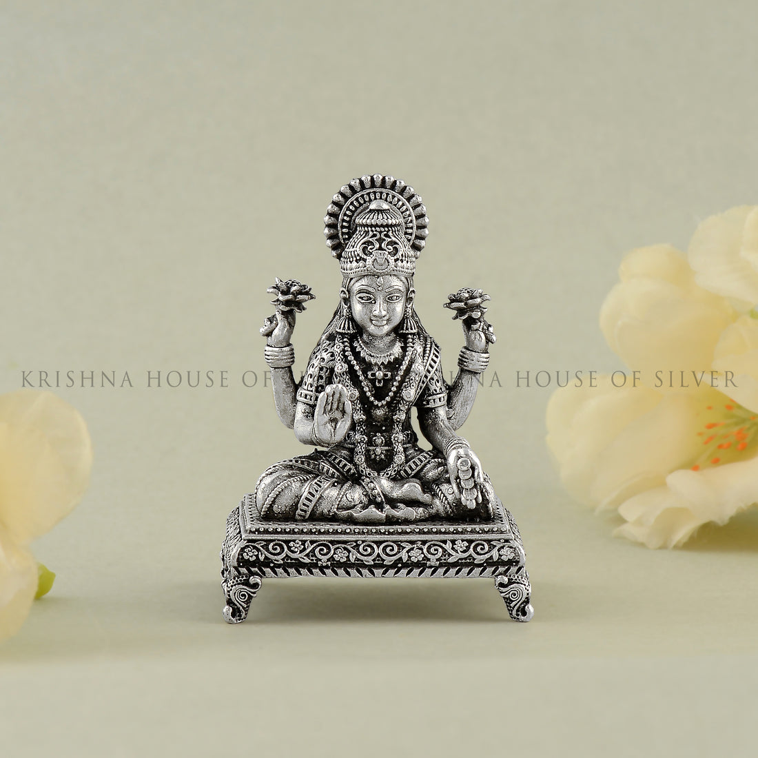 Goddess Lakshmi Silver Idol - Lotus, Prosperity