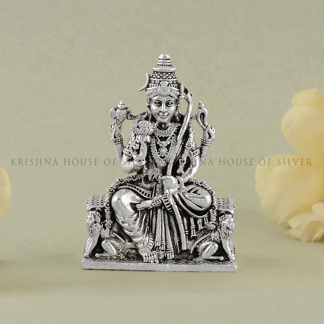 Goddess Lalitha Devi Idol In Silver With Antique Finish