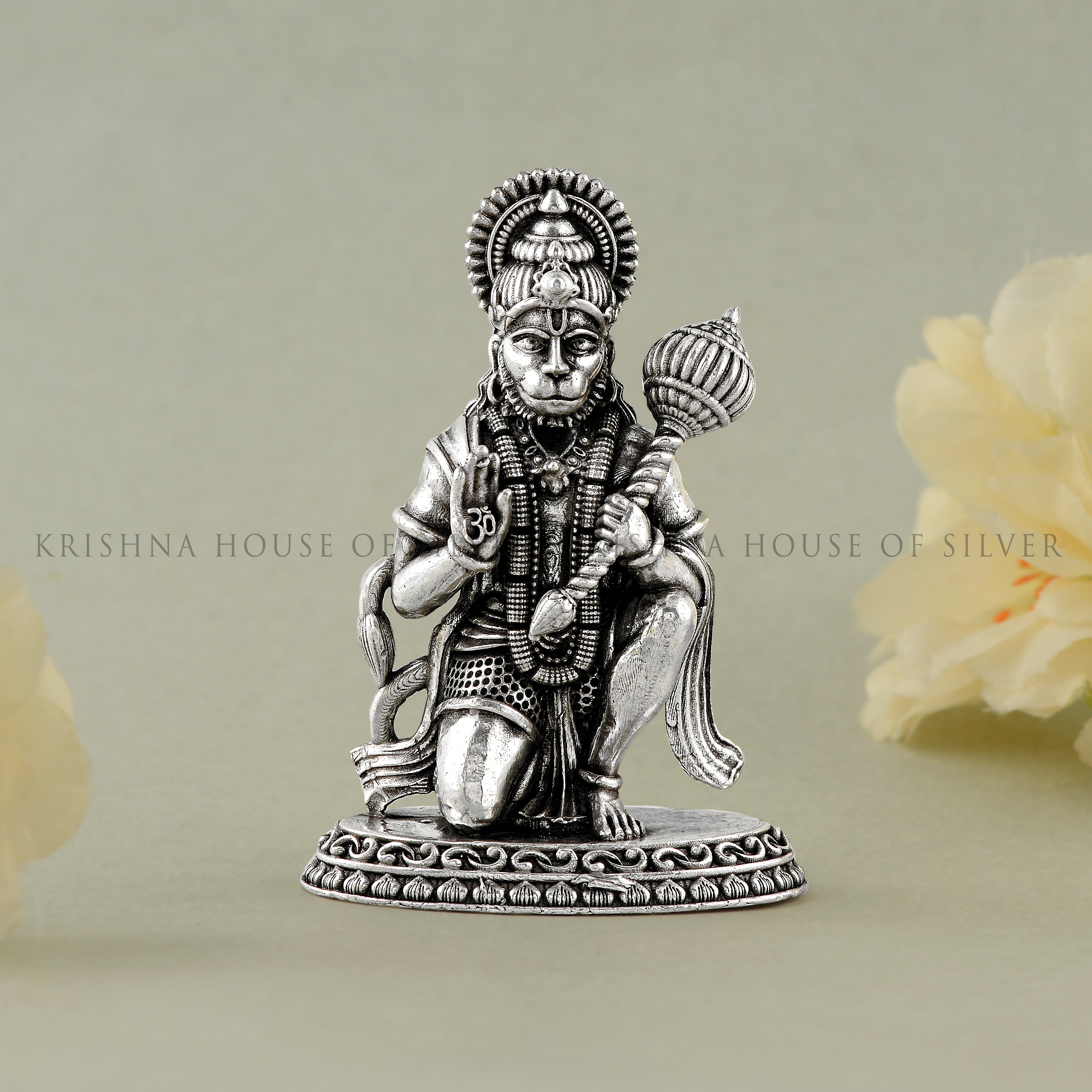 Divine Sitting Hanuman Idol in 92.5 Silver