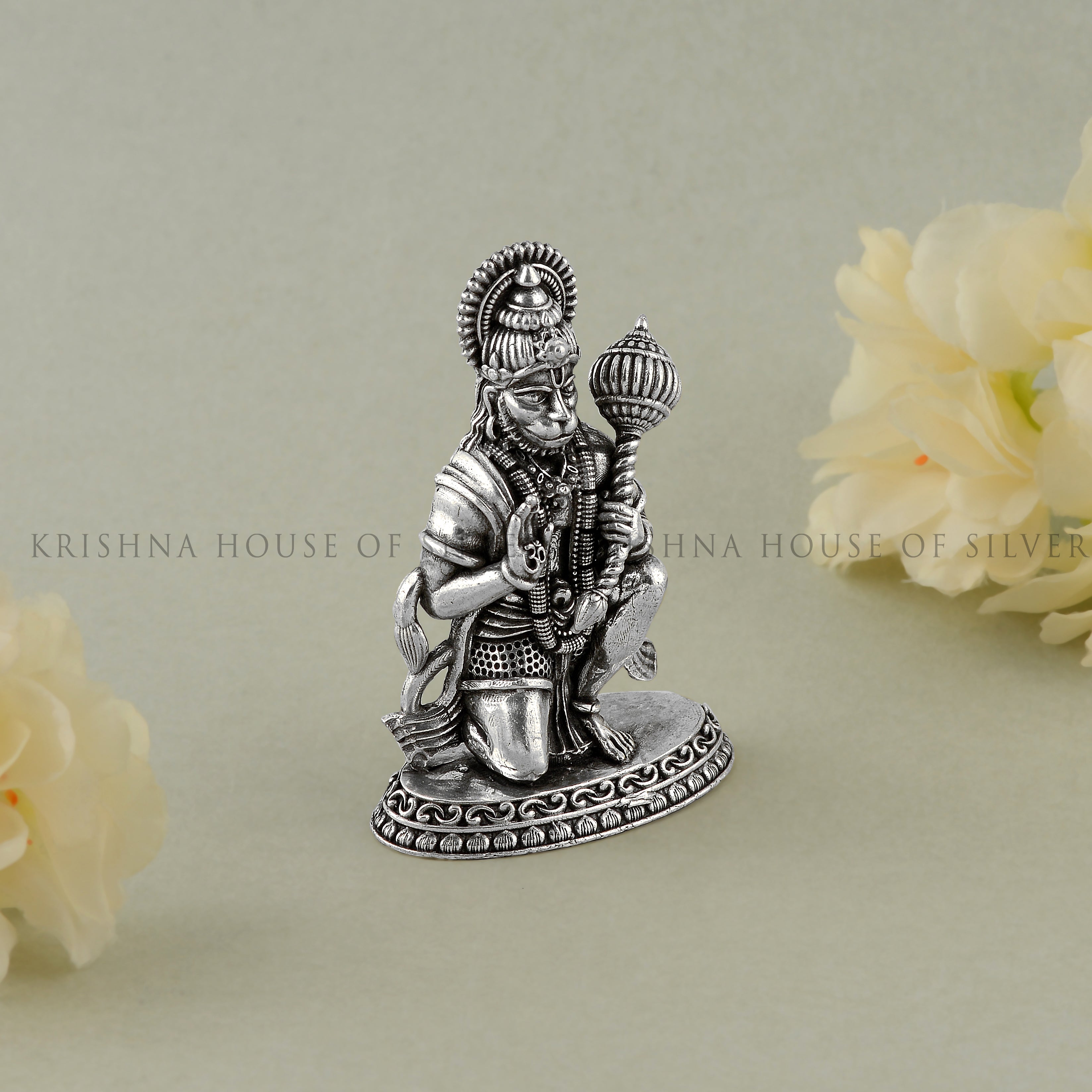 Divine Sitting Hanuman Idol in 92.5 Silver
