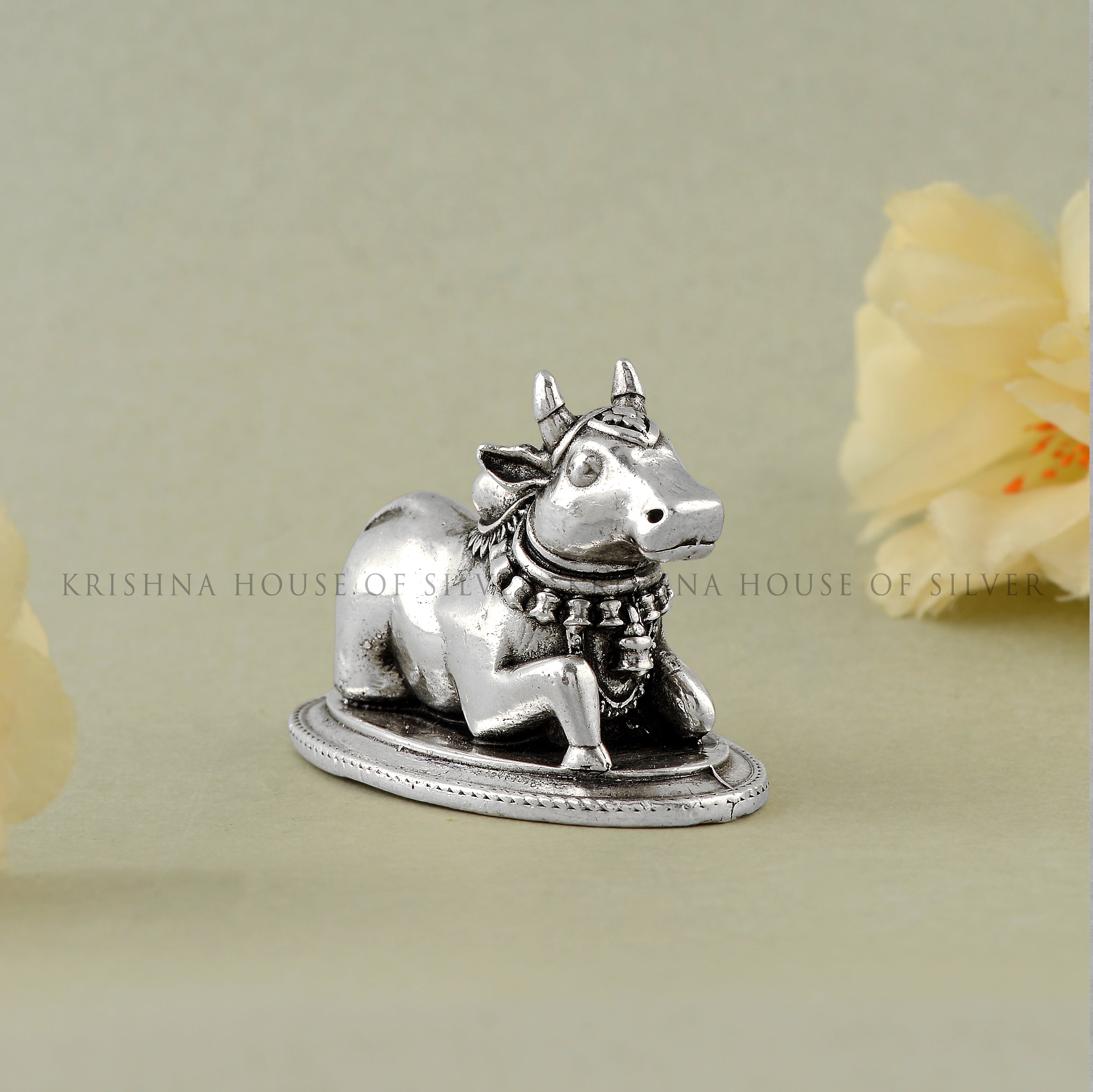 Pure Silver Nandi Sculpture for Puja