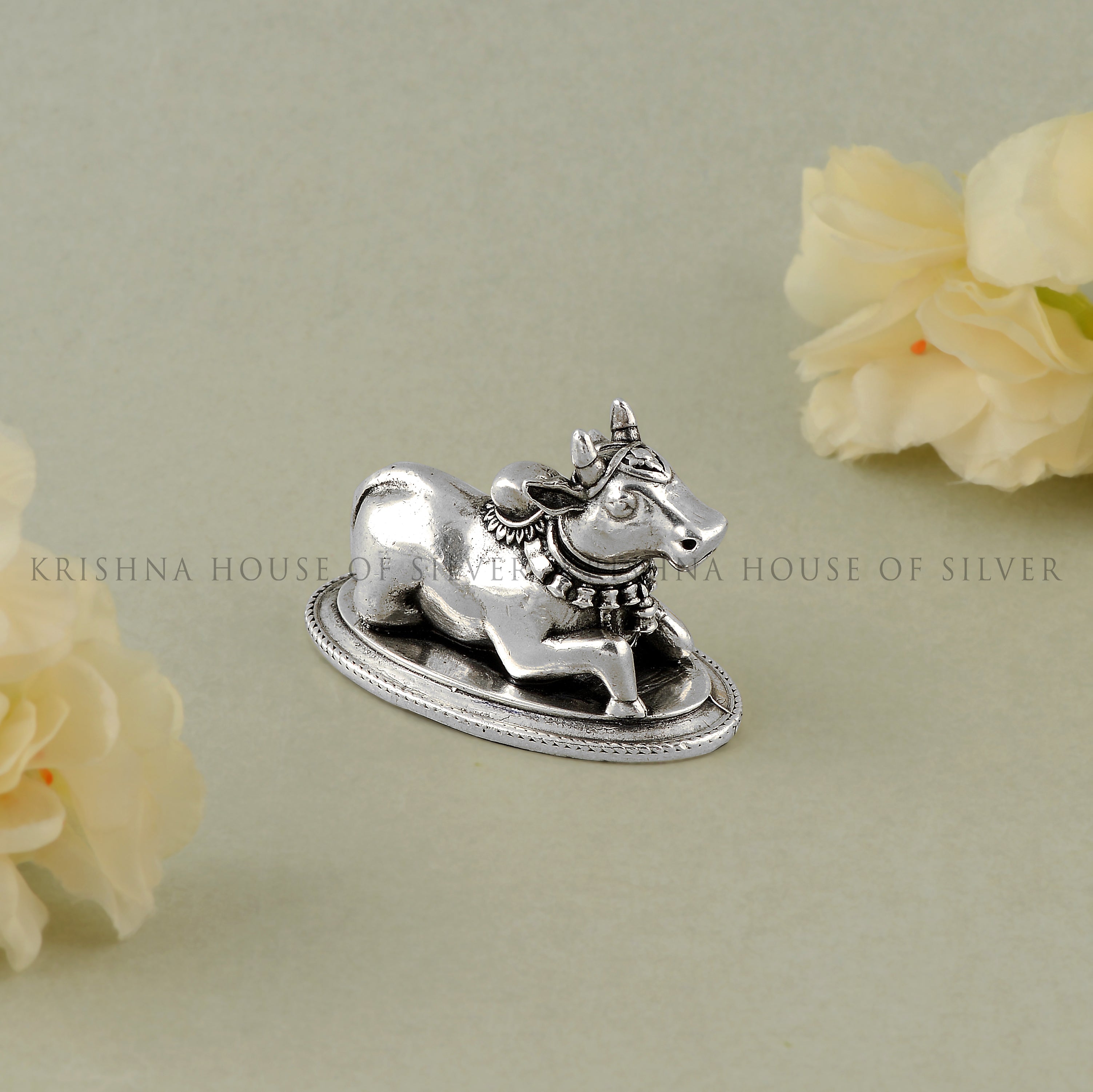 Pure Silver Nandi Sculpture for Puja