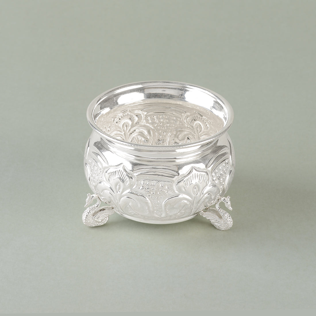 Silver Bowl Crafted with Hamsa and Leaf Design