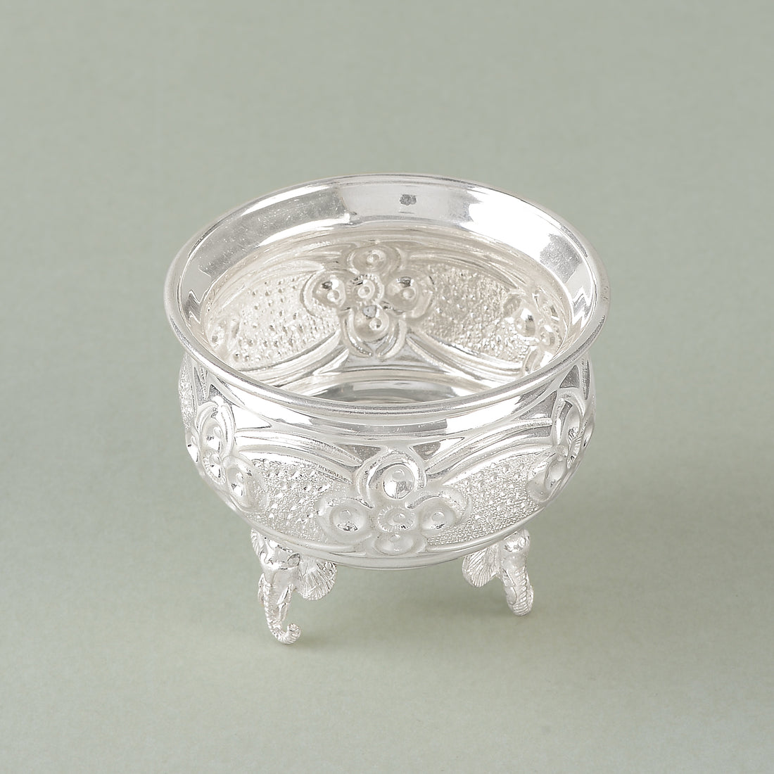 Silver Bowl with Three Elephant Legs Design