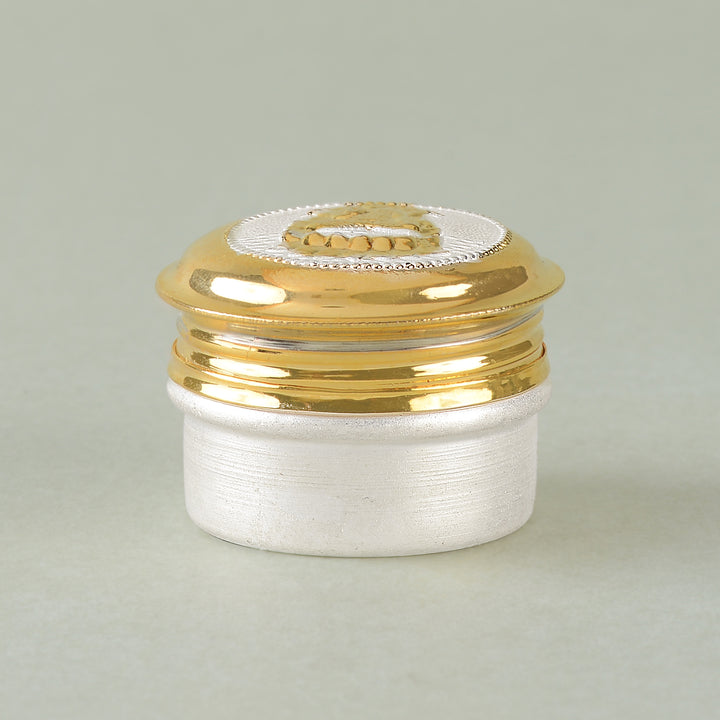 Silver Laxmi Devi-Themed Kumkum Box with Gold Finish