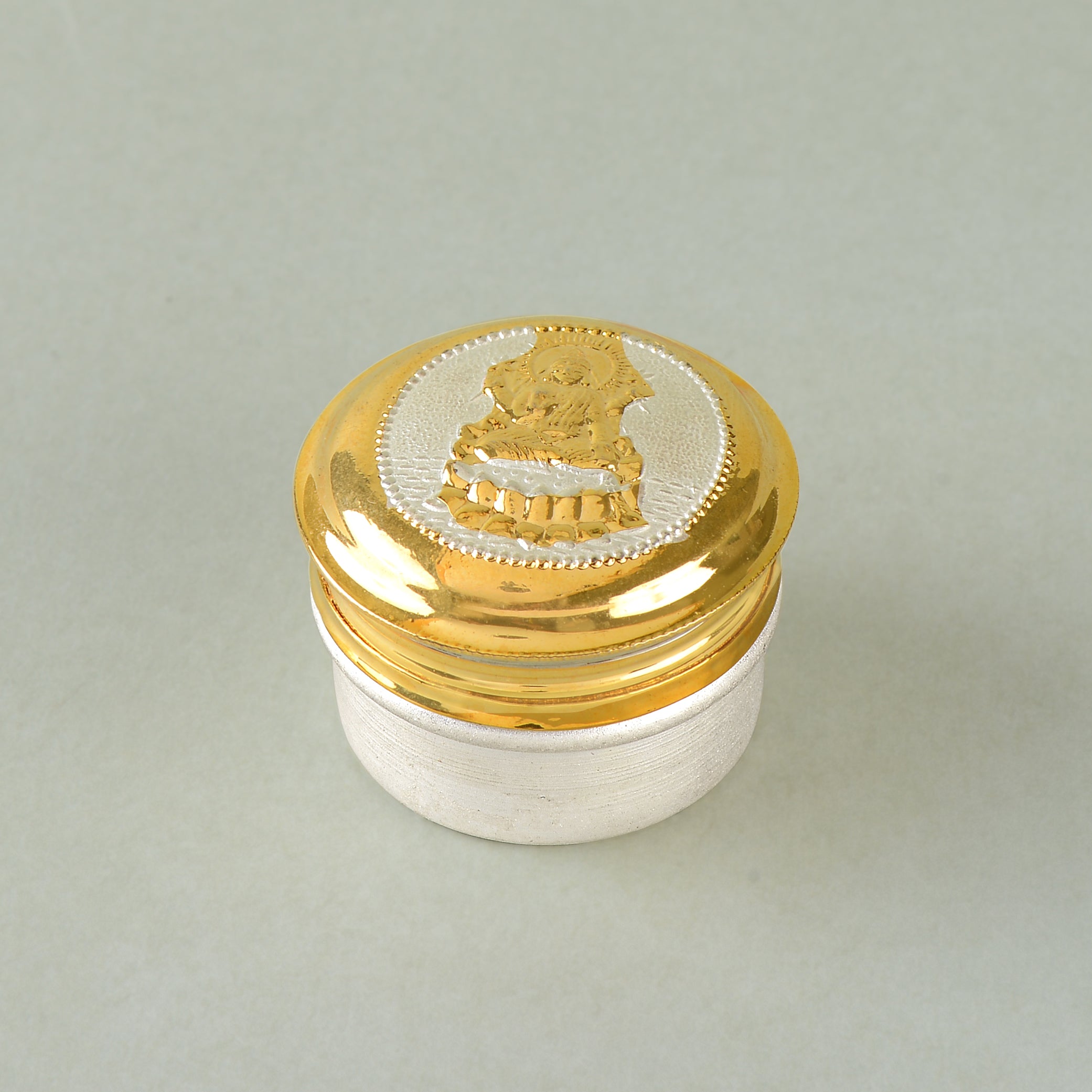 Silver Laxmi Devi-Themed Kumkum Box with Gold Finish